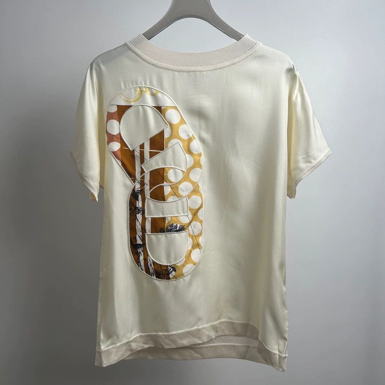 Hermes Hermes Cream Print Short Sleeve Top - dmc Size US XS / EU 42 / 0 - 1 Thumbnail