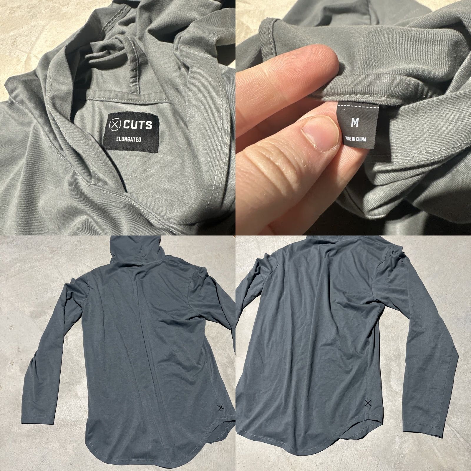Cuts Cuts Hoodie Shirt Mens M Gray Elongated Curved Hem Lightweight All Seasons Hooded Stain Marks Size US M / EU 48-50 / 2 - 8 Thumbnail