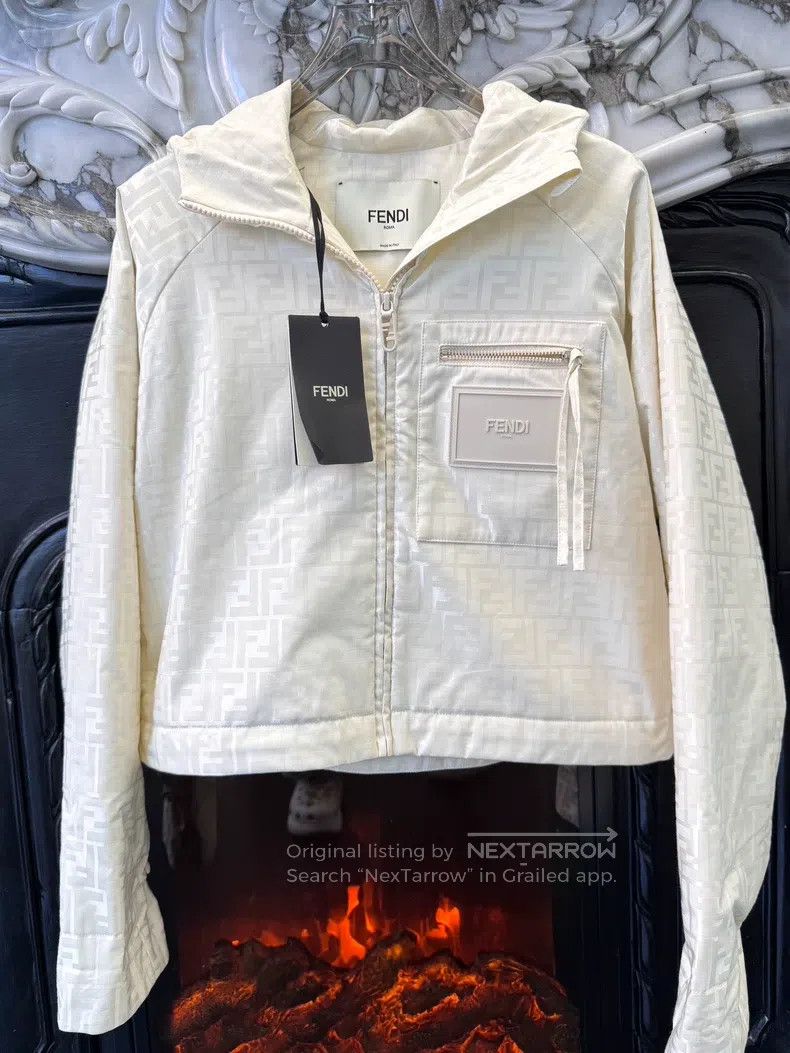 Fendi FW23 Logo Letter Full Print Hooded Zipper Jacket Coa