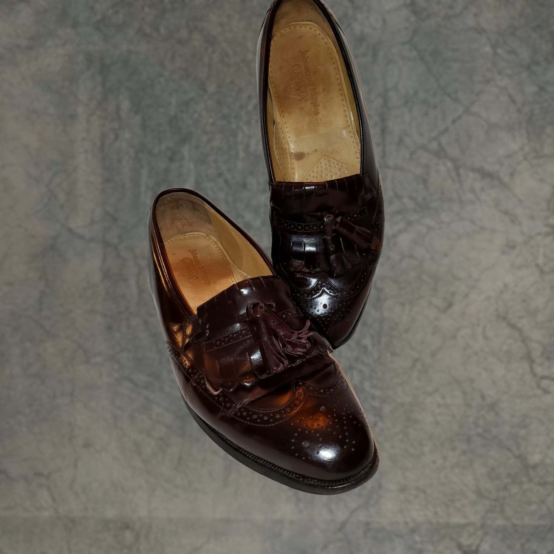 Johnston & Murphy Johnston & Murphy Optima Mens 11.5D Loafer Kilt Tassels Wingtip Burgundy Dark Brown Dress Leather Slip On Shoes Size US 12 / EU 45 - 1 Thumbnail