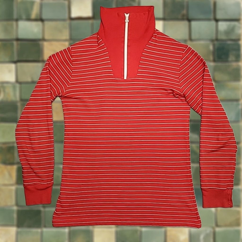 Vintage VTG Fischer Pullover Women M Red Striped Thermal Ski Fleece Mid layer Alpine 80s Men's Womens Girls 2000s? Size M / US 6-8 / IT 42-44 - 1 Thumbnail