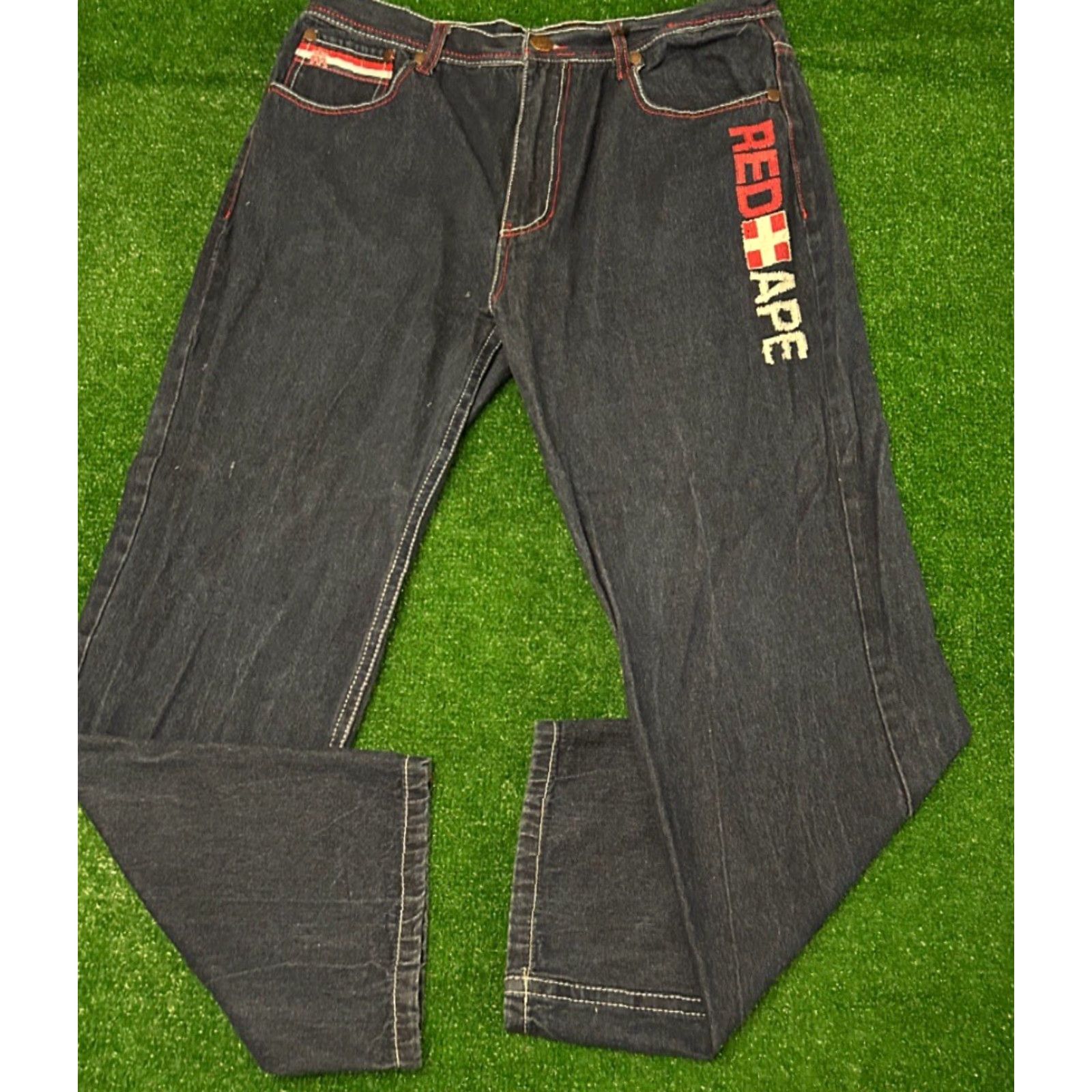 Vintage VINTAGE Red Ape Jeans Baggy Skater Grunge VTG Mens 38 Embroidered Flag Denim Wide-Leg 30in Inseam Mens Size US 38 / EU 54 - 3 Thumbnail