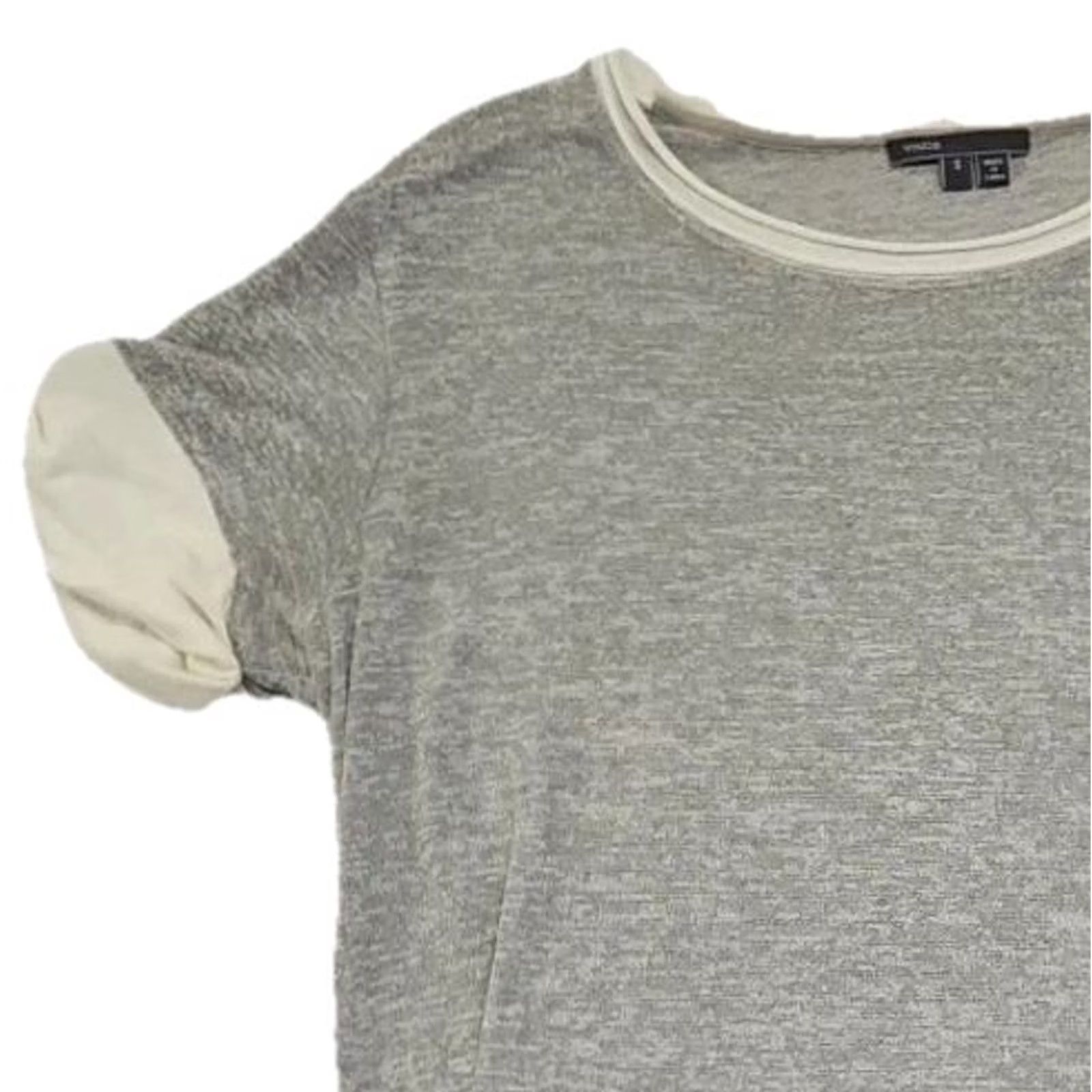 Vince Vince Shirt Womens Small Gray Contrast Trim Short Sleeve Knit Tee Regular Crew Neck Pullover Cotton Blend Minimal Size 28" / US 6 / IT 42 - 4 Thumbnail