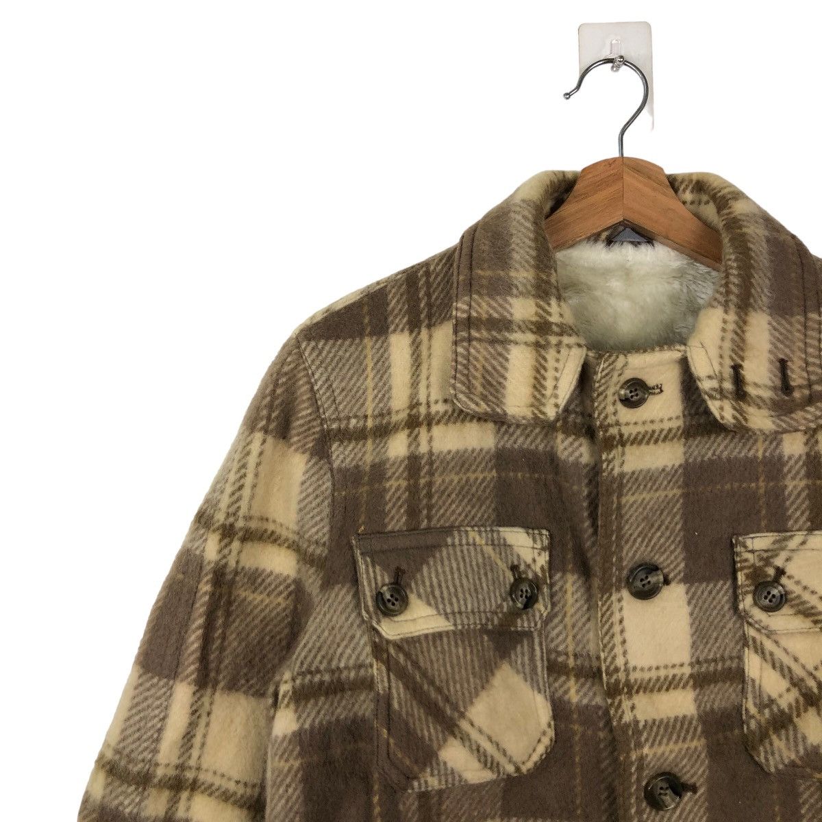 Flannel 🔥VINTAGE FLANNEL JACKET TARTAN DESIGN WOOL MINK FUR LINING Size US L / EU 52-54 / 3 - 6 Thumbnail