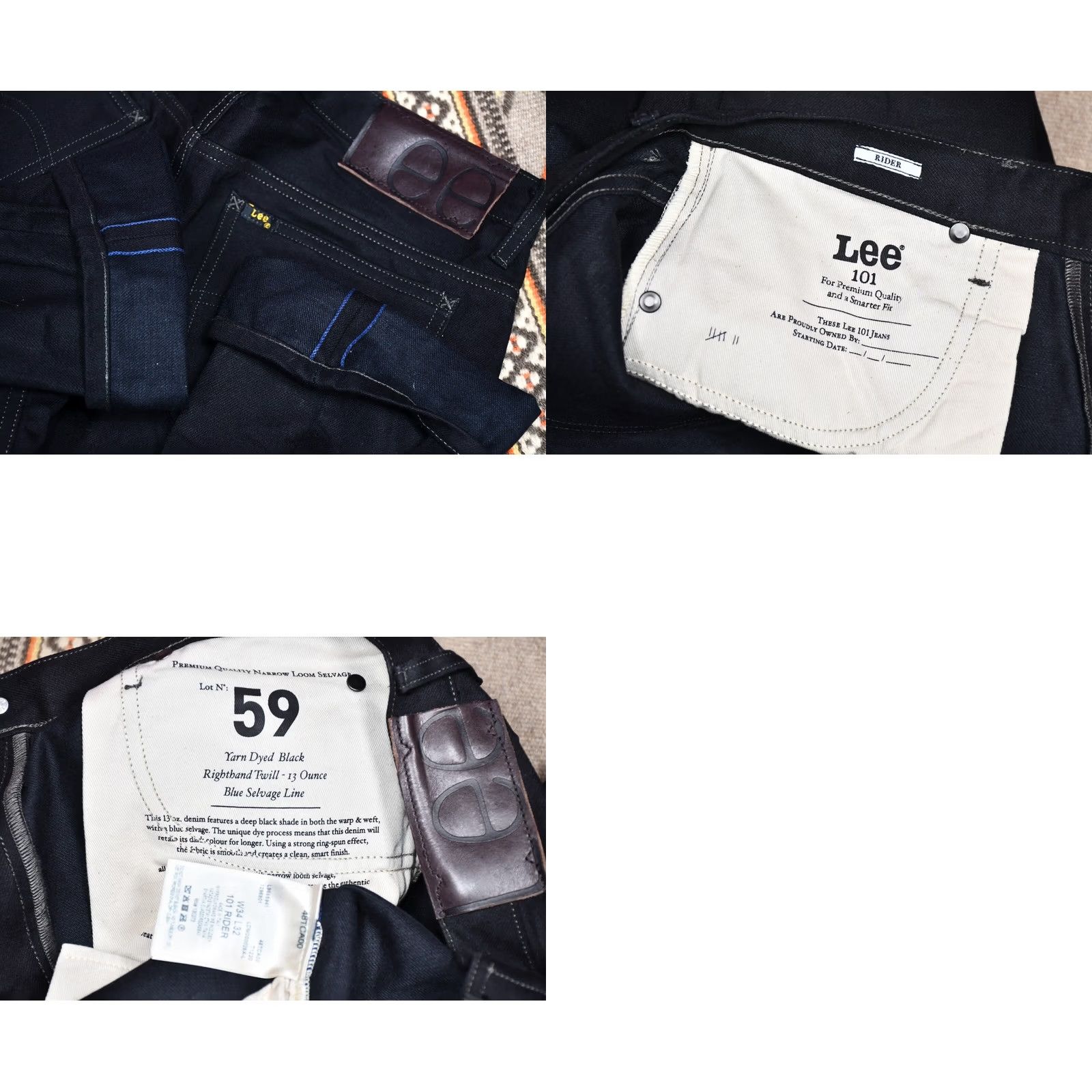 Lee LEE 101 RIDER BLUE SELVAGE LINE Jeans Men W34/L32, 13oz, 101, Straight, Cotton Denim Size US 34 / EU 50 - 8 Thumbnail