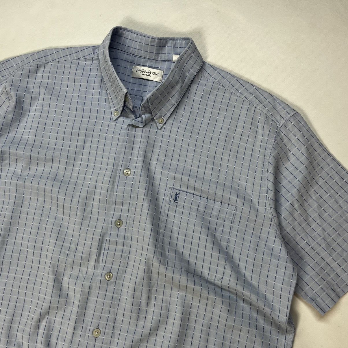 Vintage × Yves Saint Laurent Yves Saint Laurent Homme Summer Check Short Sleeve Shirt Size US XL / EU 56 / 4 - 2 Thumbnail