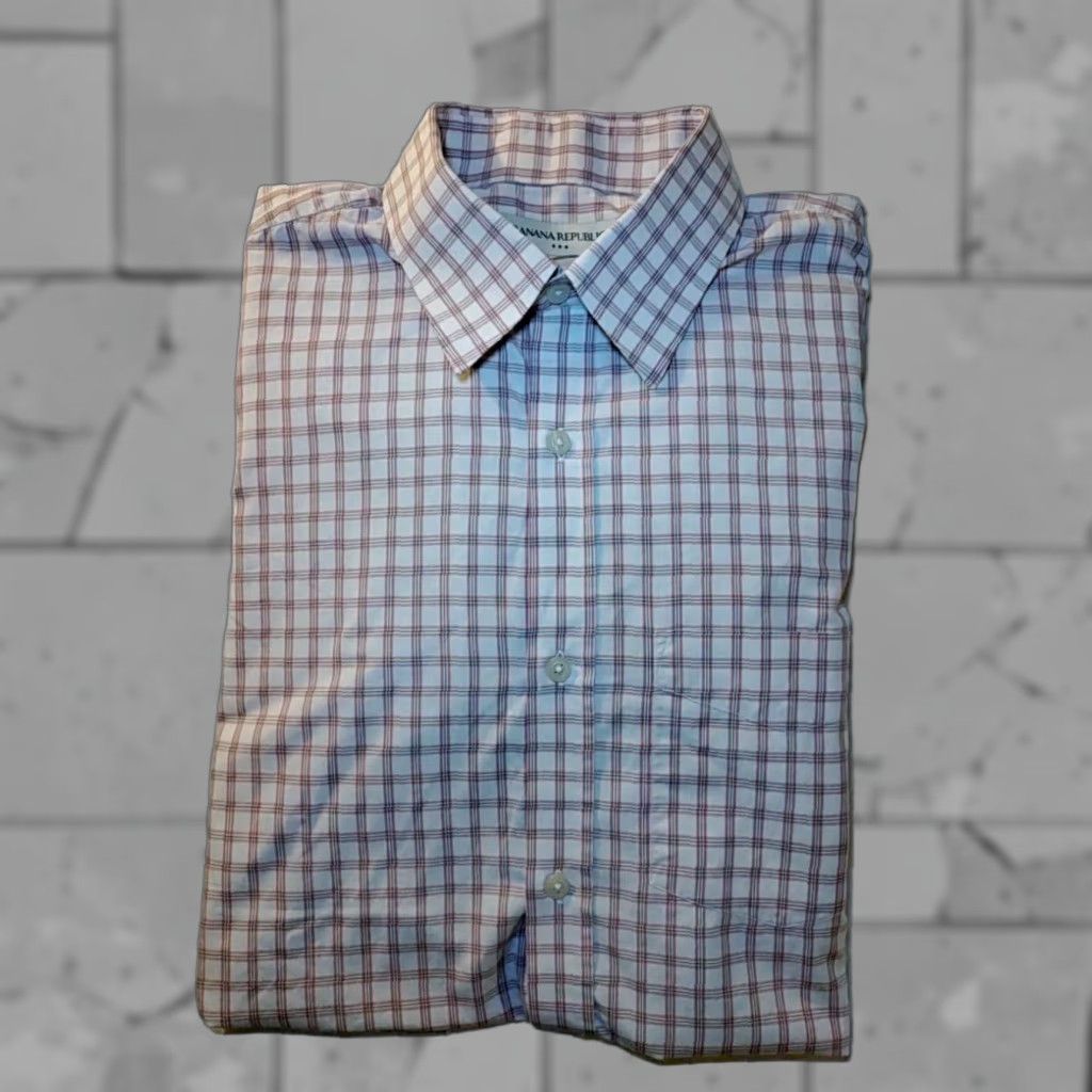 VINTAGE Banana Republic Check Dress Shirt Mens Large White Red Pink -  joarbit.com