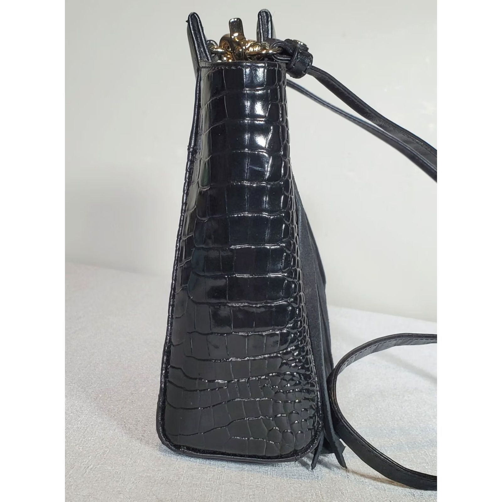 BRAHMIN Brahmin Lenox Clutch Black Tri-Texture Leather Crossbody Suede Fringe L82 829 Size ONE SIZE - 3 Thumbnail