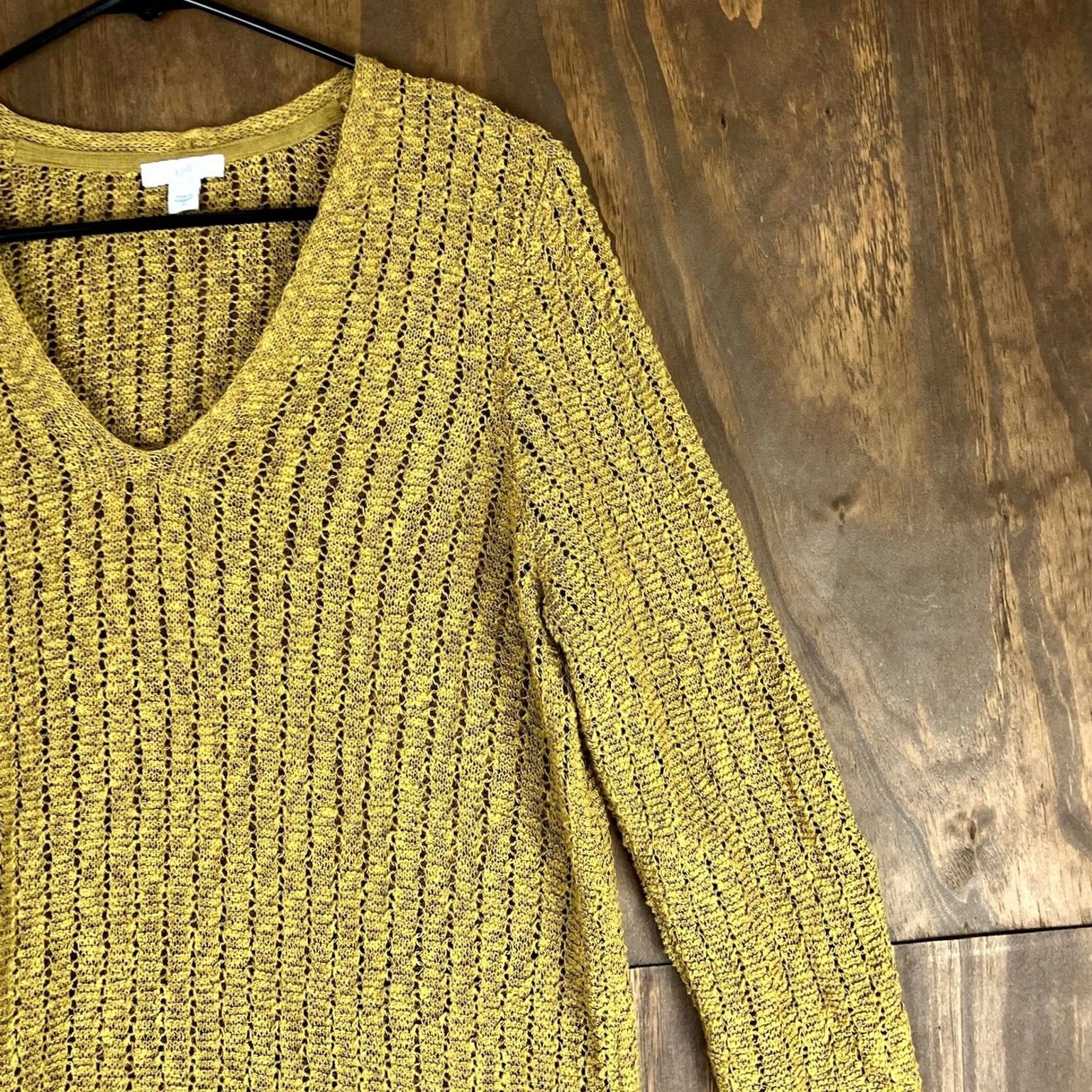 Vintage J Jill Womens Sweater Mustard Yellow V Neck Open Knit Long Sleeve Cotton Blend M Size M / US 6-8 / IT 42-44 - 5 Thumbnail