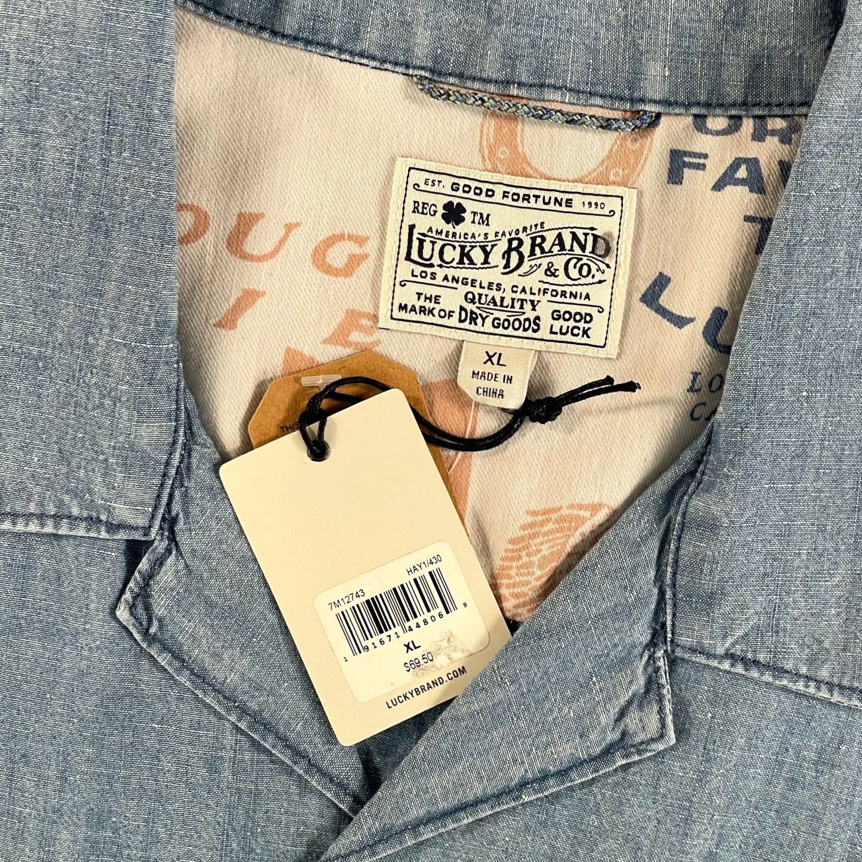 Lucky Brand Lucky Brand Camp Shirt Men XL Blue Chambray Denim Hemp Blend Short Sleeve NWT Size US XL / EU 56 / 4 - 2 Thumbnail
