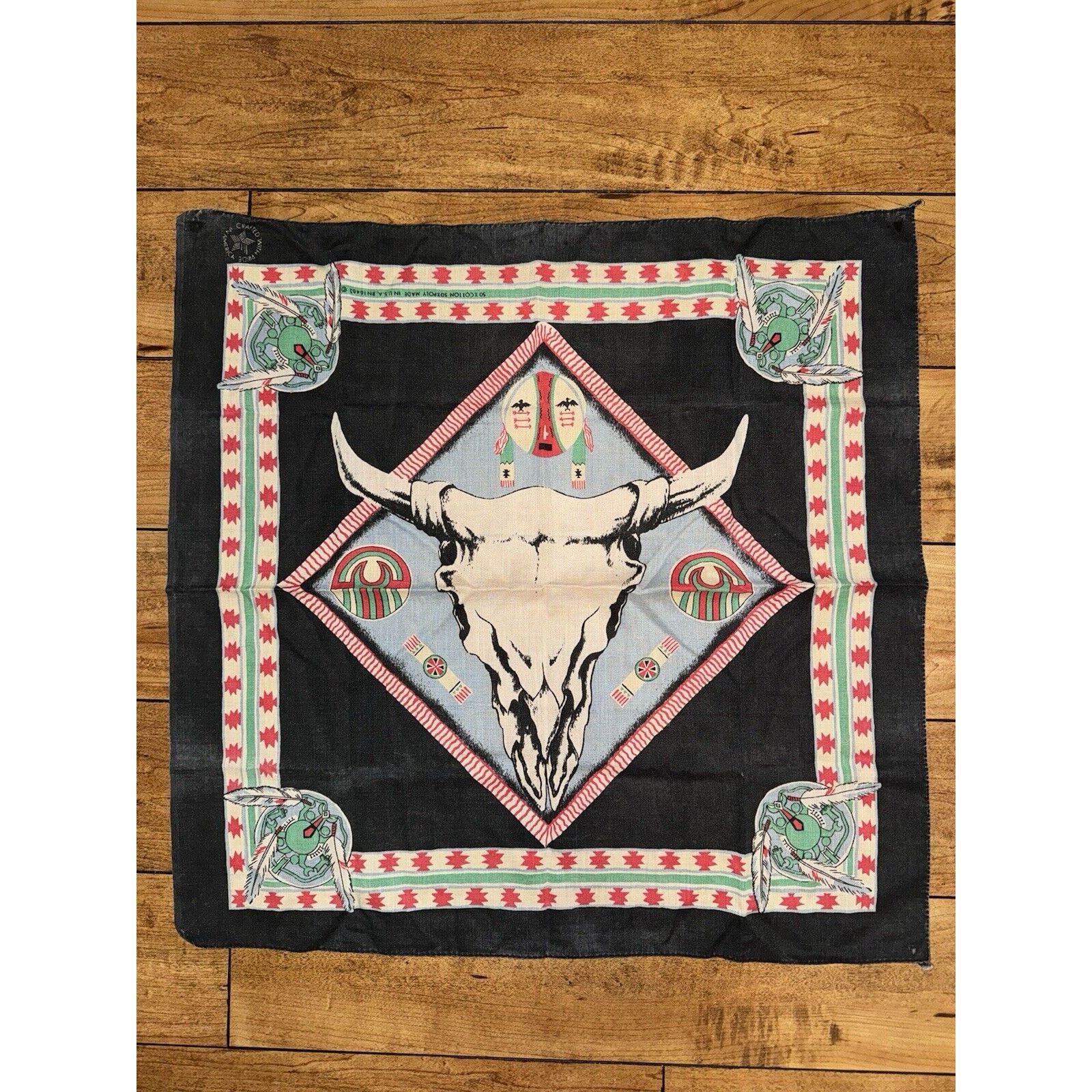 Vintage Western Style Bull Skull Pocket Square