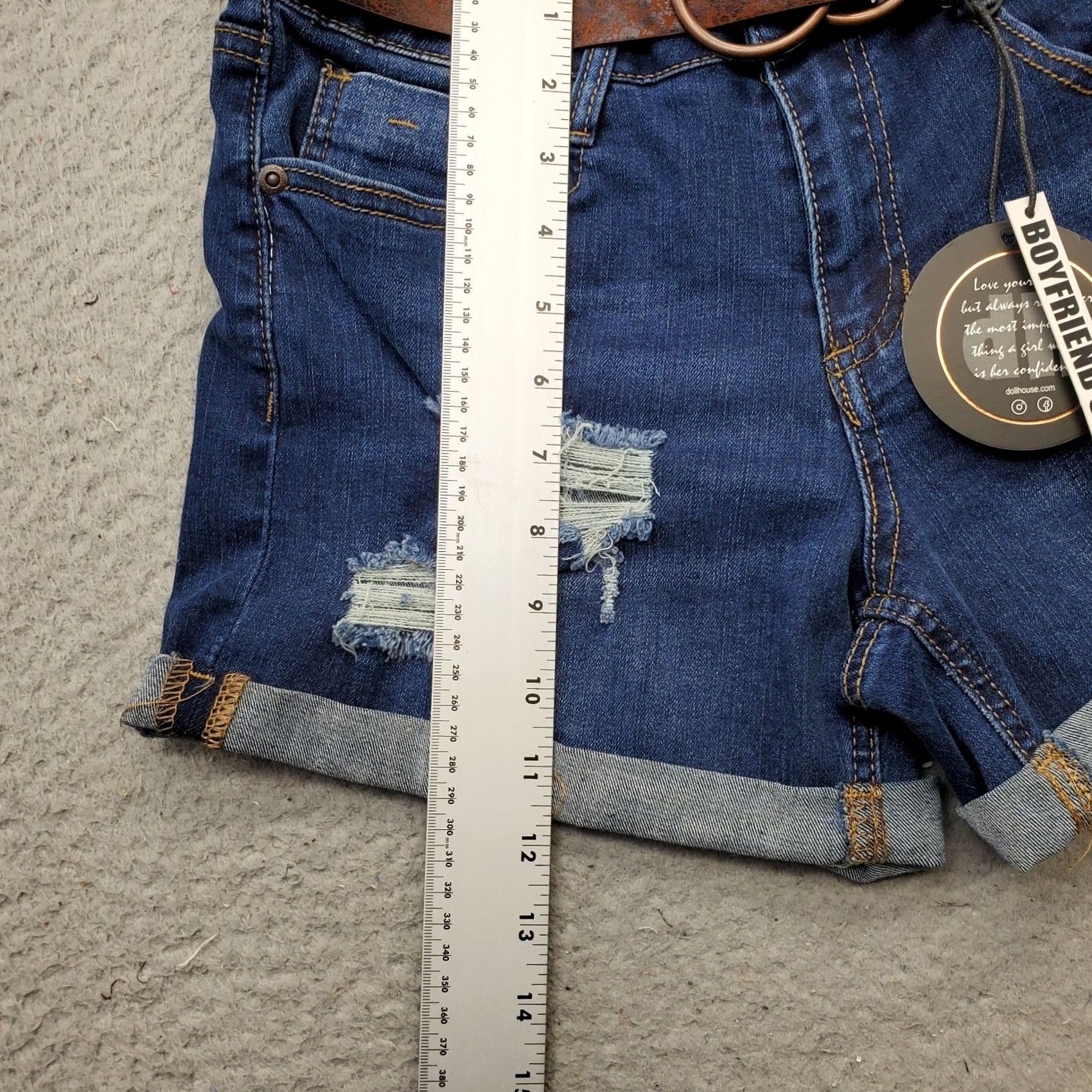 Vintage Dollhouse Chino Shorts Women's 28 Blue Denim Distressed Cuffed Hem Belted Waist Denim Shorts Womens 28 Blue Dollhouse DOLLHOUSE Size 28" / US 6 / IT 42 - 4 Thumbnail