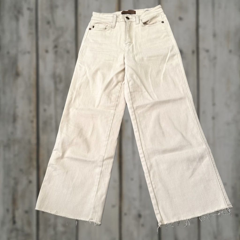 Vintage Judy Blue Jeans Womens 0/24 High Rise Wide Raw Hem Crop Denim Herb Garment Dyed Size 25" / US 0 / IT 36 - 1 Thumbnail