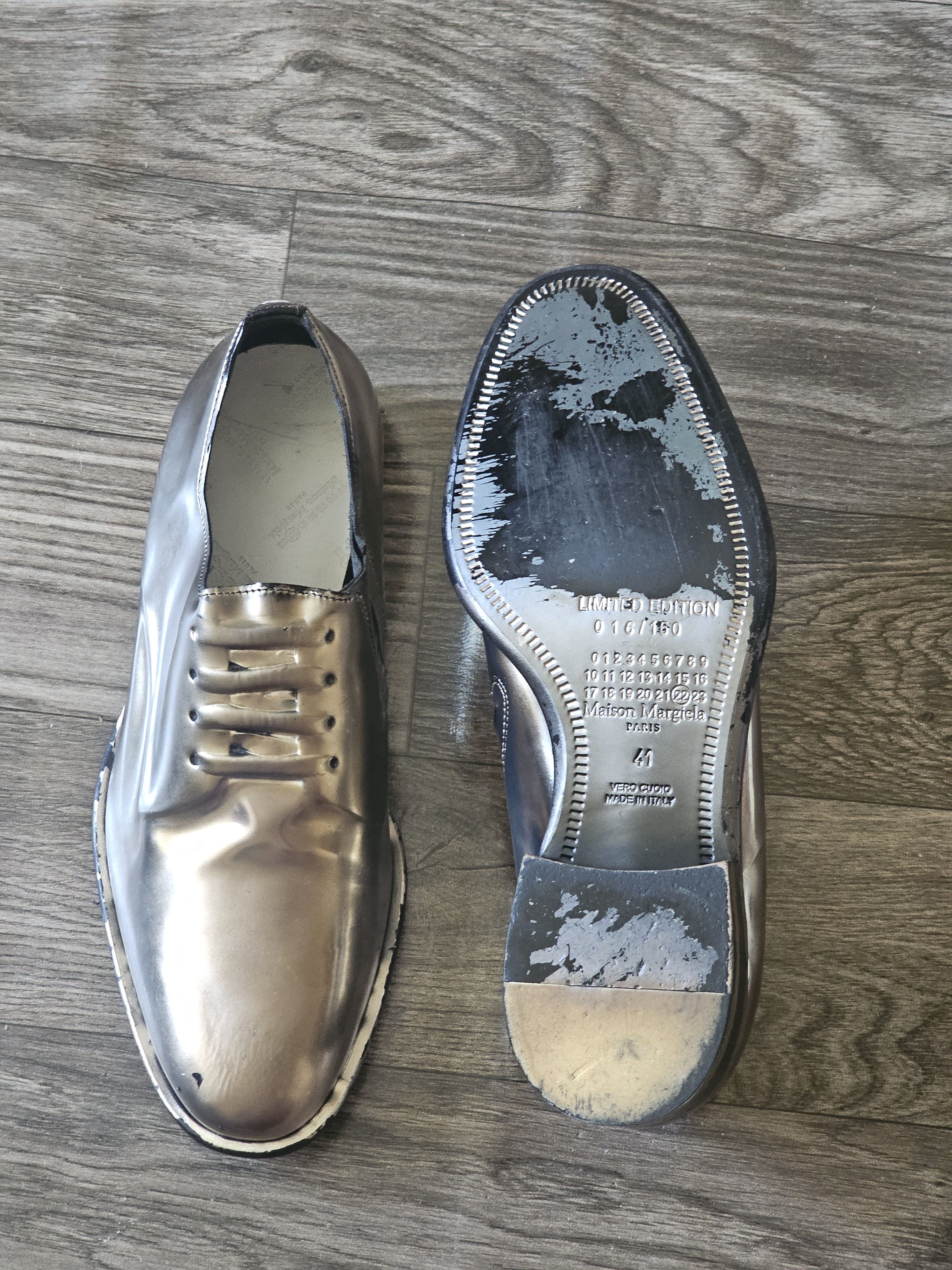 Maison Margiela Metallic Gold Leather Oxford Shoes Size 40 Size US 8 / EU 41 - 2 Thumbnail