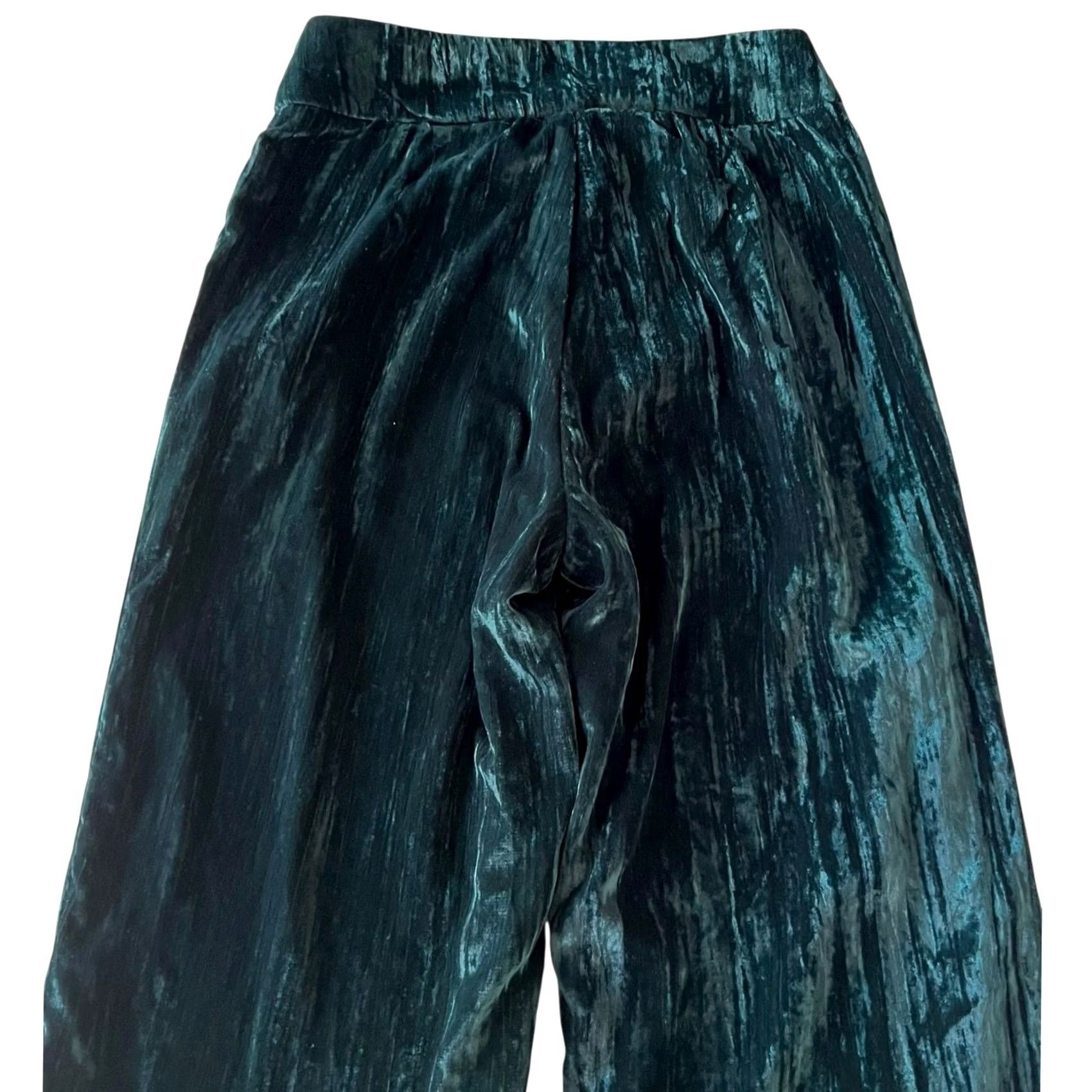 Nasty Gal Nasty Gal Crushed Velvet Pants Wide Leg High Waisted Emerald Green Women’s Sz 4 Size 27" / US 4 / IT 40 - 6 Thumbnail