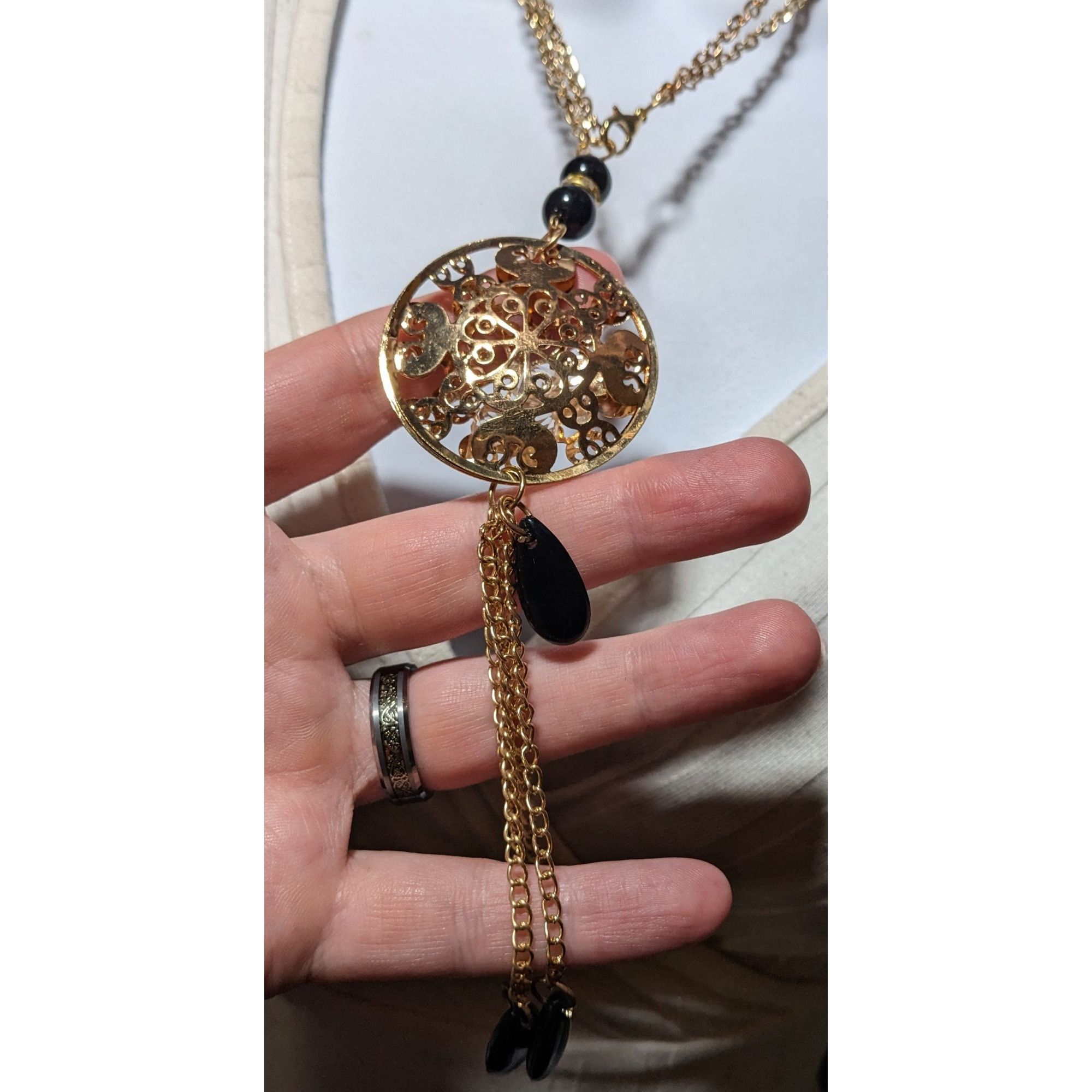 Other Gold Floral Crystal Filled Pendant Tassel Necklace Size ONE SIZE - 8 Thumbnail