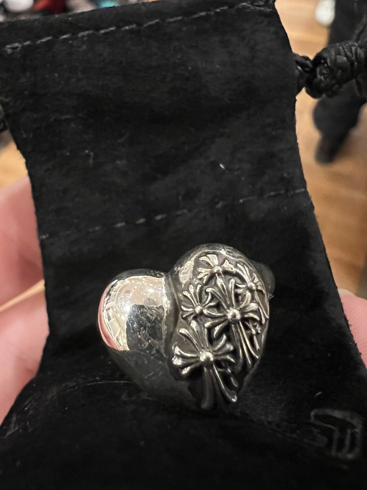 Chrome Hearts Cemetery Cross Heart Ring Silver