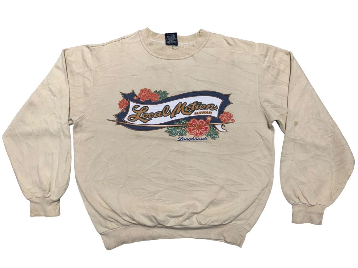 image of Surf Style x Vintage 90's Local Motion Sweatshirt Basic Logo in Cream, Men's (Size Medium)