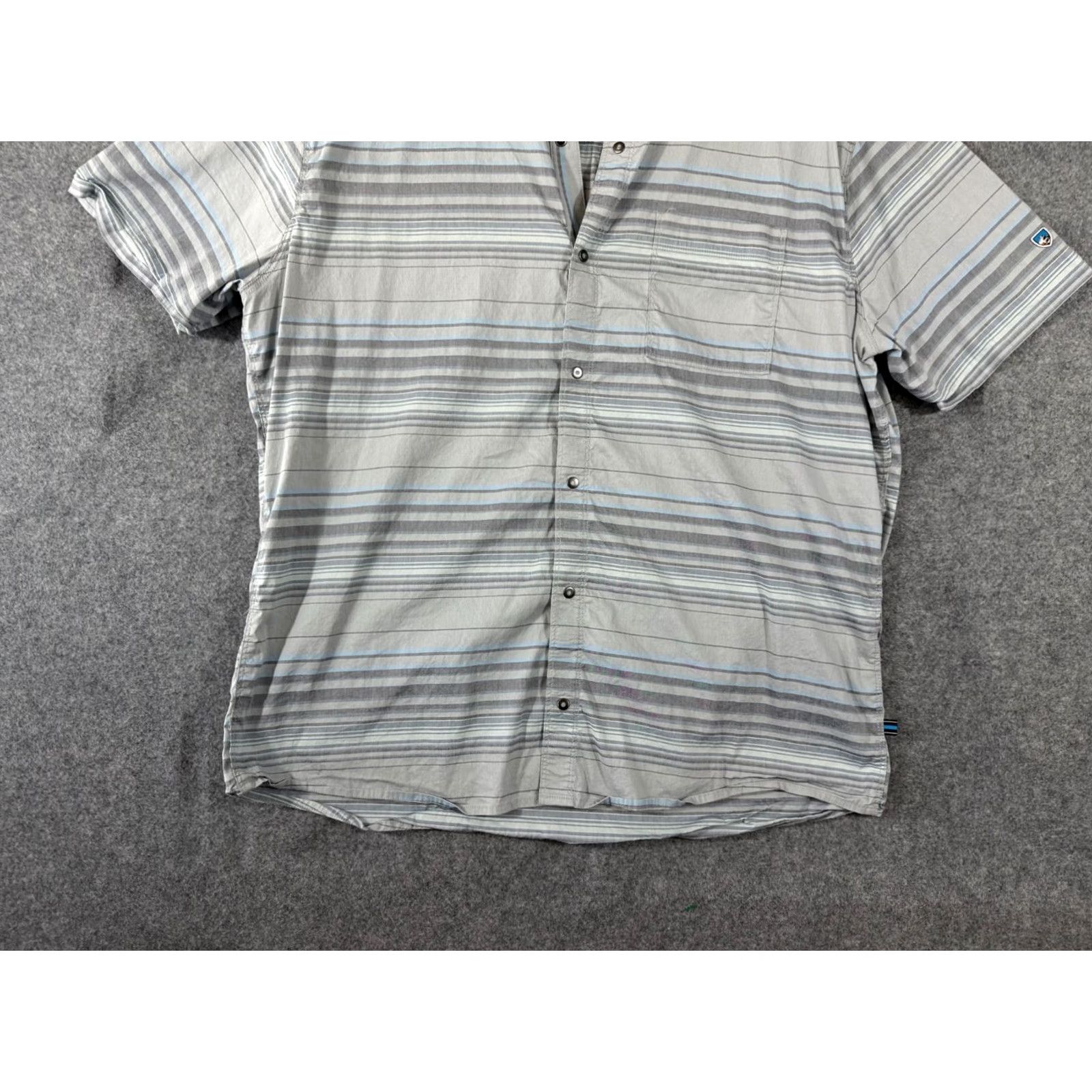 Vintage Kuhl Intriguer Shirt Mens XL Gray Striped Stretch Snap Front Short Sleeve Outdoor Logo Shirt Size US XL / EU 56 / 4 - 4 Thumbnail