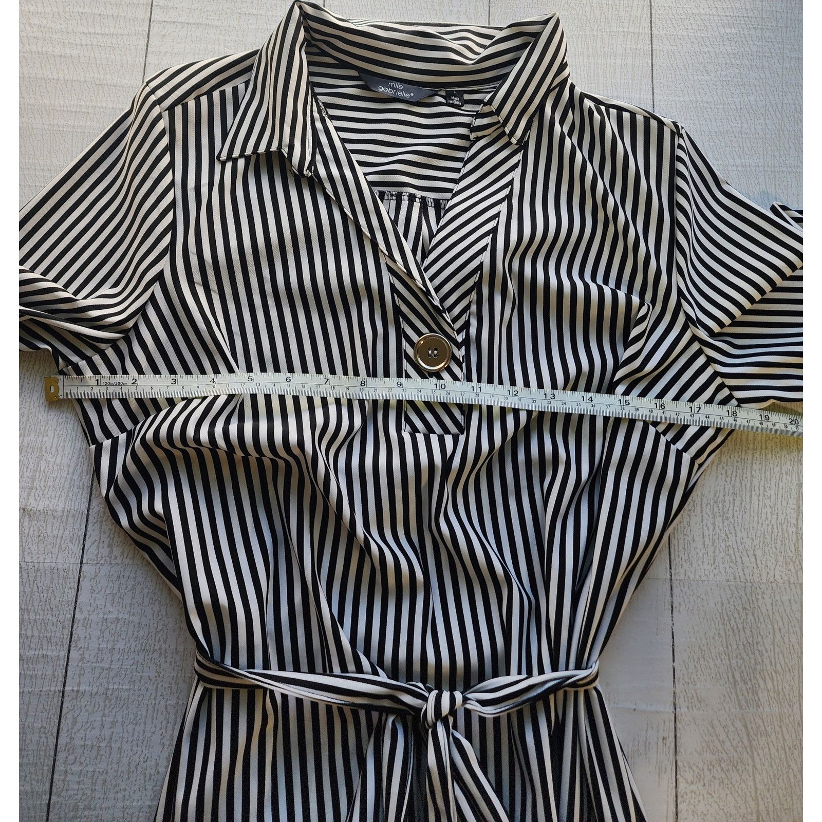 Other Mlle Gabrielle Black White Stripe Belted Shirt Dress Large Size L / US 10 / IT 46 - 5 Thumbnail