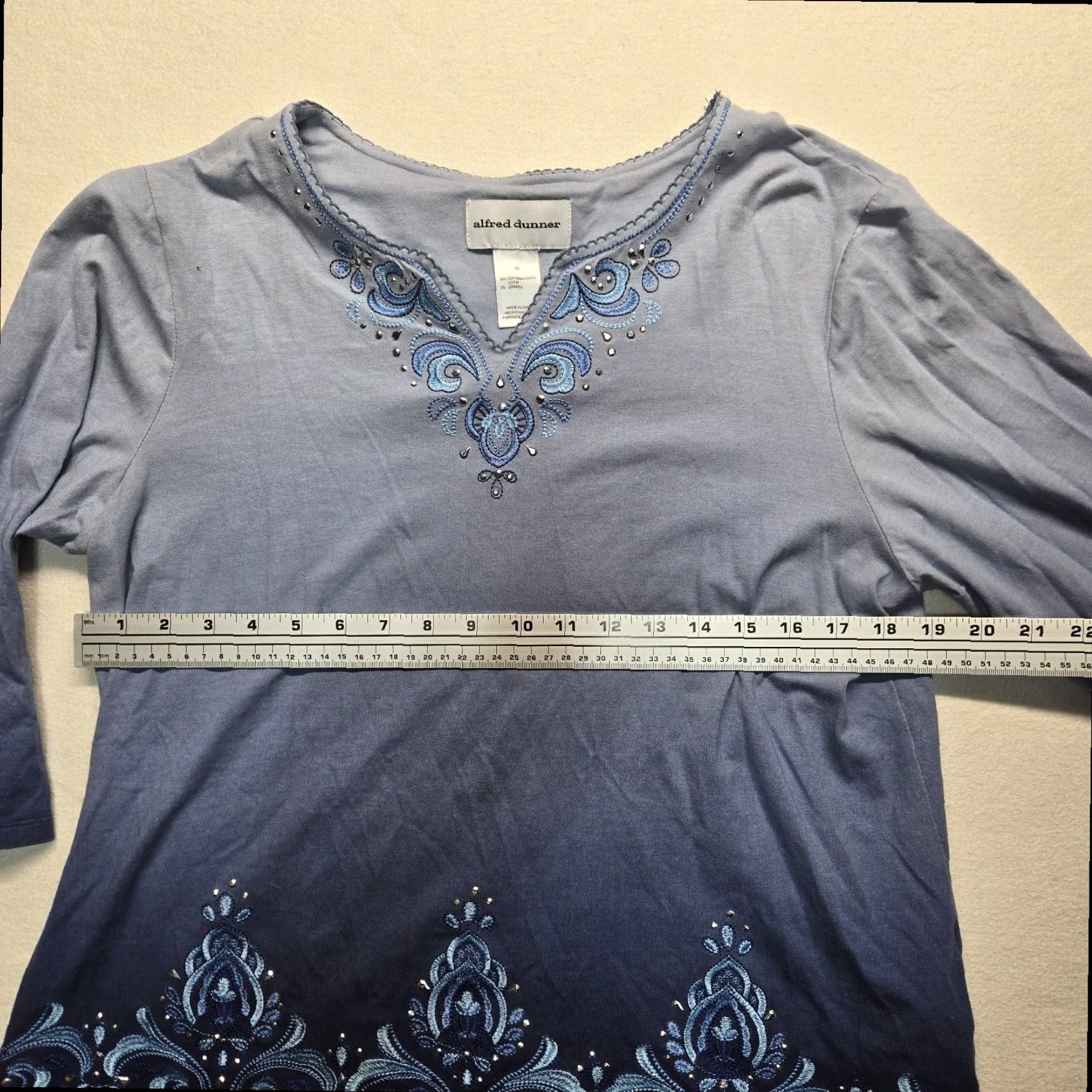 Vintage Alfred Dunner Floral Blouse Adult Women's Medium Blue Short Sleeve Cotton Size M / US 6-8 / IT 42-44 - 3 Thumbnail