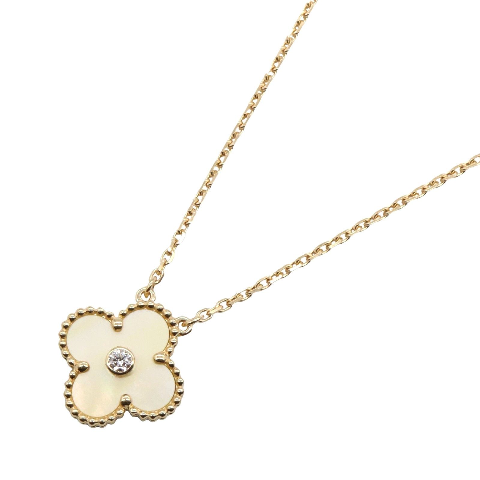 Van Cleef & Arpels Van Cleef & Arpels Van Cleef & Arpels Vintage Alhambra Au750 Diamond Yellow Mother of Pearl Necklace Crocodile skin Necklace DUTY FREE for USA Size ONE SIZE - 1 Thumbnail