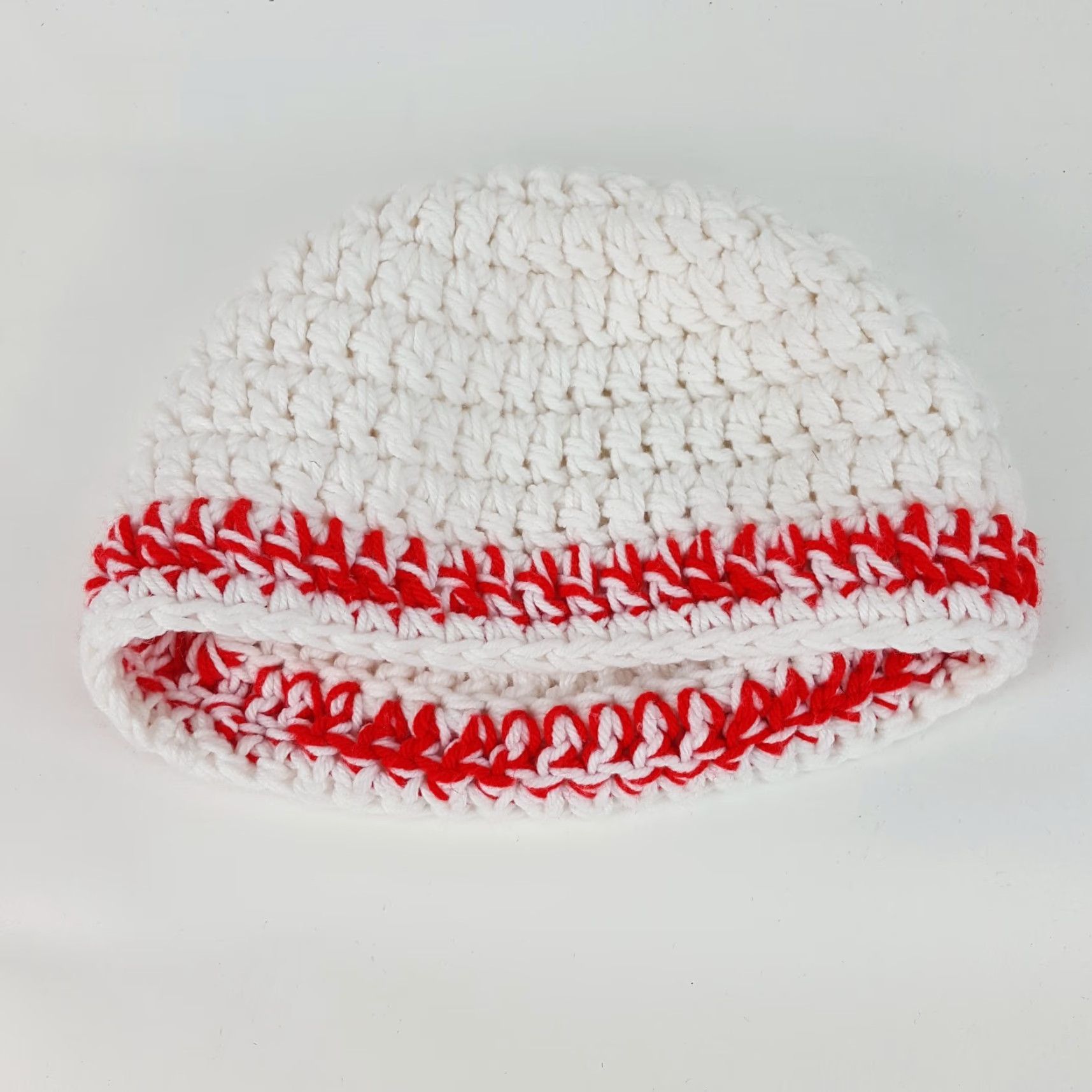 Vintage VINTAGE 80s Chunky Knit Red Striped One Size Beanie Toboggan Winter Hat Cap Size ONE SIZE - 5 Thumbnail