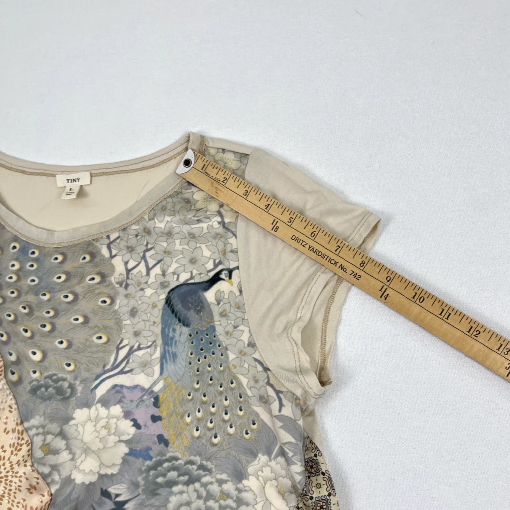 Anthropologie Tiny by Anthropologie Blouse Womens L Boxy Peacock Patchwork Tie Front Boho Top Size L / US 10 / IT 46 - 6 Thumbnail