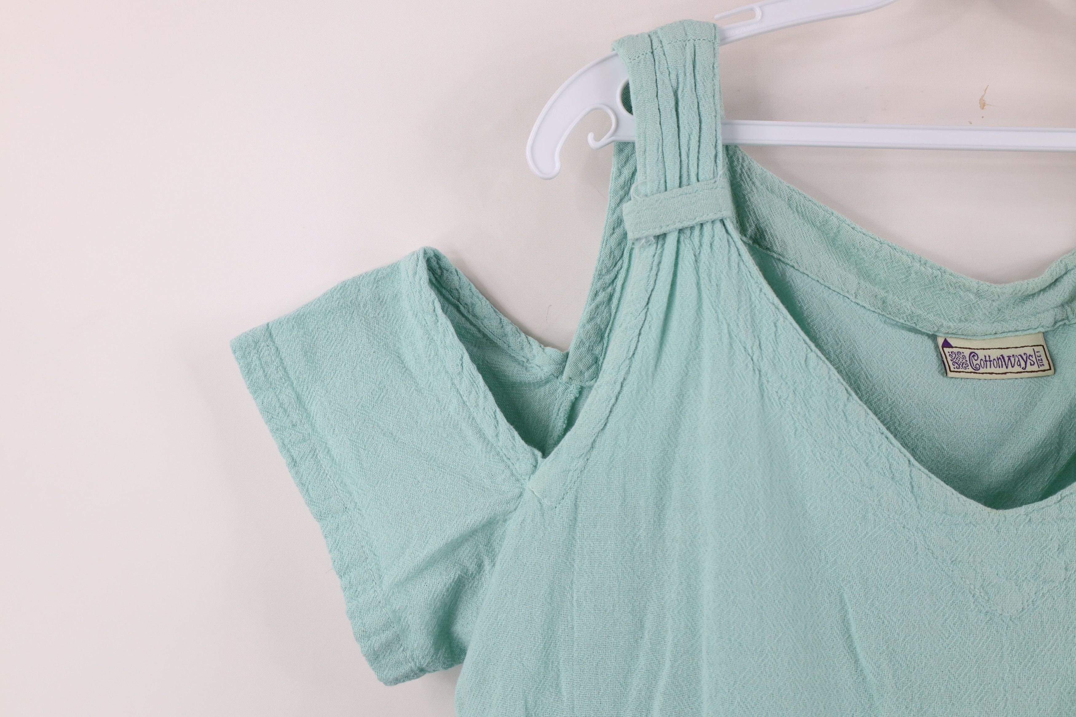 Vintage Vintage 90s Streetwear Cotton Open Shoulder T-Shirt Teal Size XL / US 12-14 / IT 48-50 - 4 Thumbnail