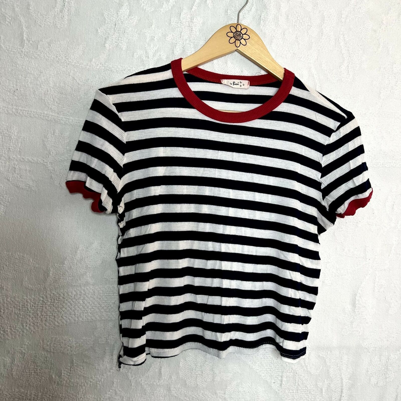 Tres Bien Tres Bien Striped Short Sleeve Crop Tee Size L / US 10 / IT 46 - 4 Thumbnail