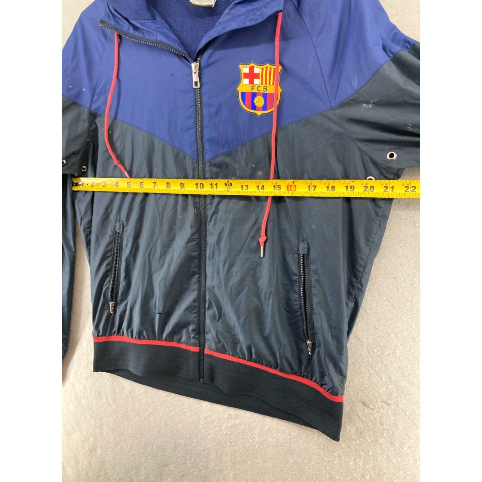Nike Nike Mens Colorblock Zip Windbreaker Hooded Jacket Medium Blue Soccer FCB - Streetwear Athletic Sports Size US M / EU 48-50 / 2 - 2 Thumbnail