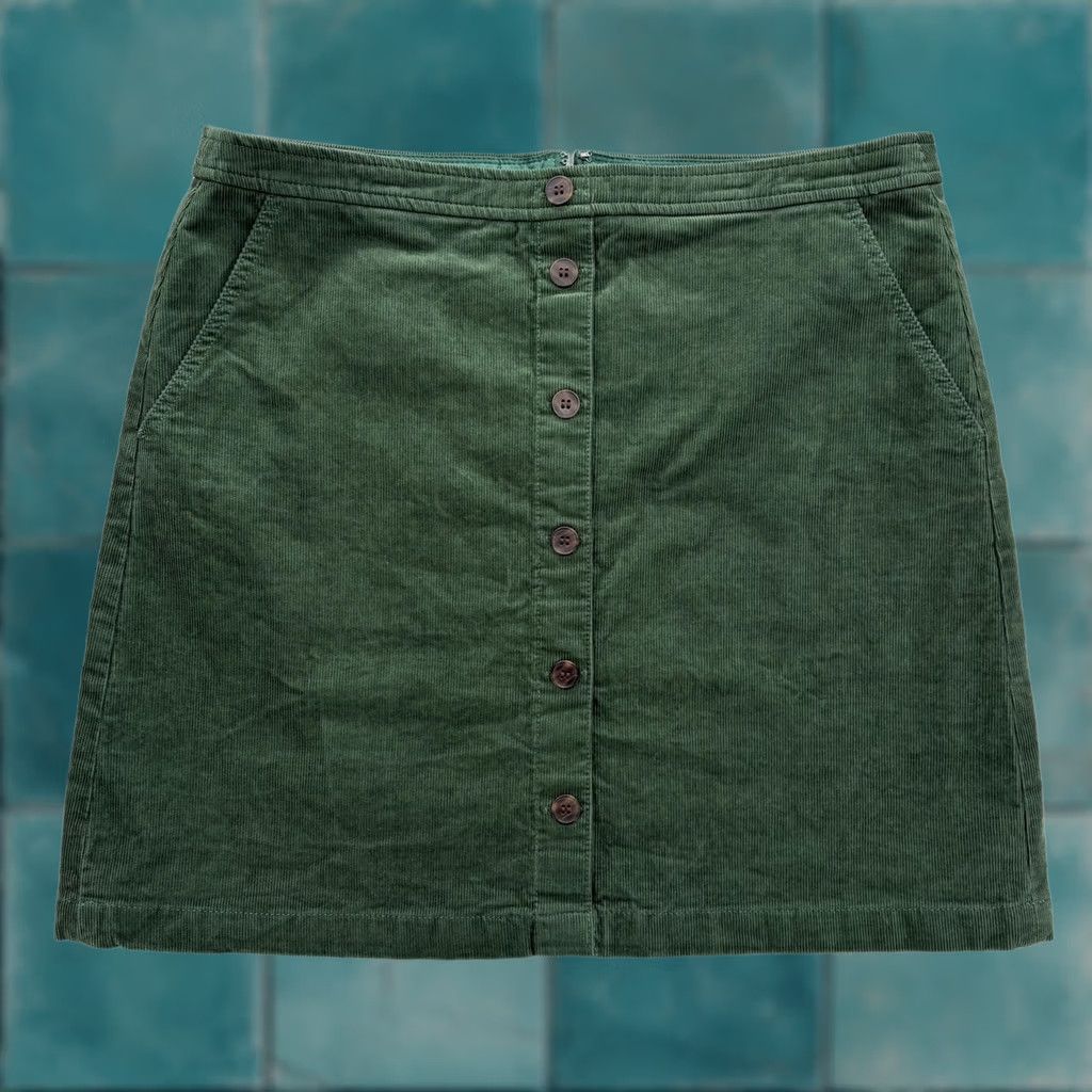 J.Crew J.CREW Skirt Womens 14 Green Corduroy A-Line Short Button Lined Stretch Preppy Size 36" / US 14 / IT 50 - 1 Thumbnail