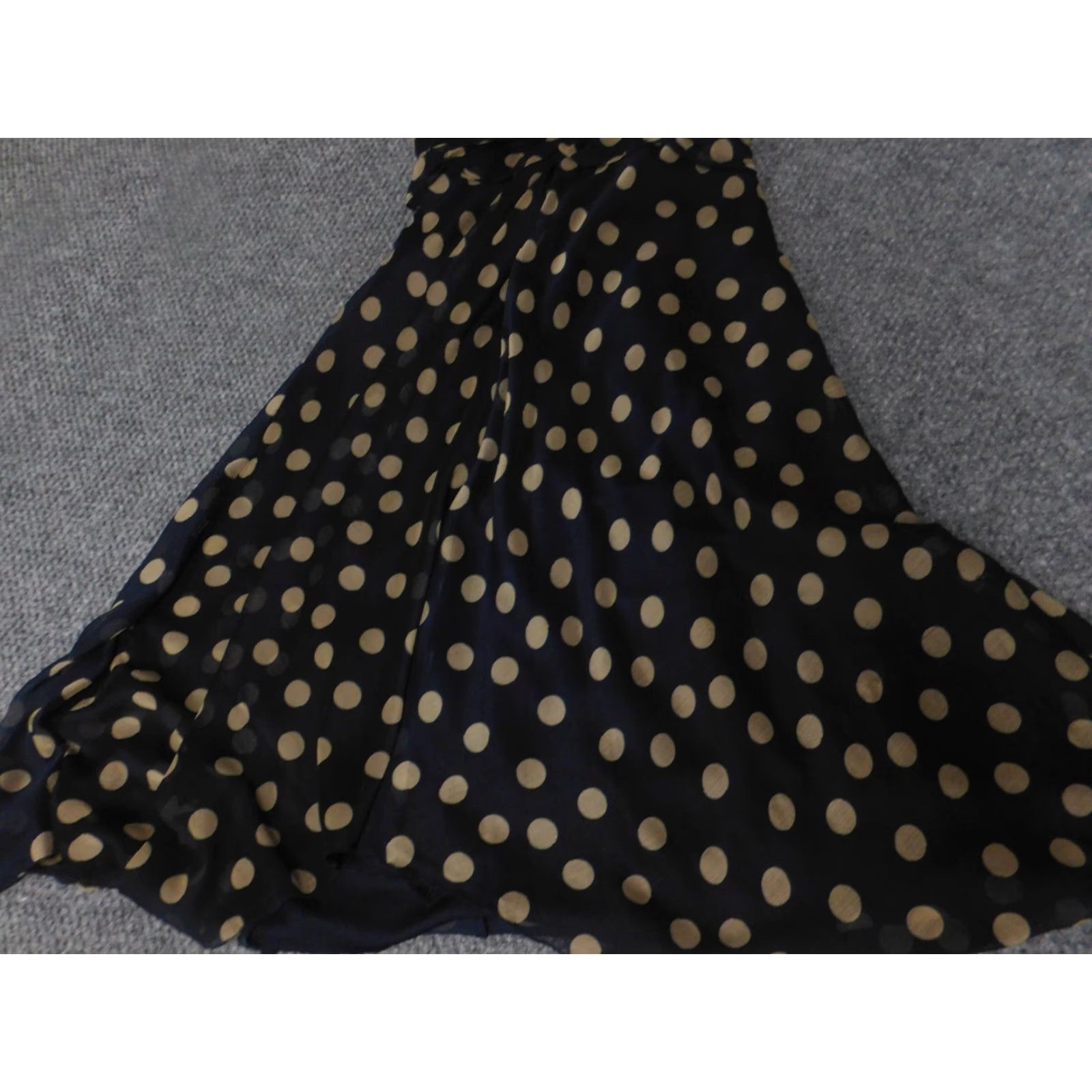 Vintage Jonathan Martin Womens Dress 8 Midi A-Line Ruffles Blue Dot Sleeveless Crew Neck Zip 90s Fall Size M / US 6-8 / IT 42-44 - 6 Thumbnail