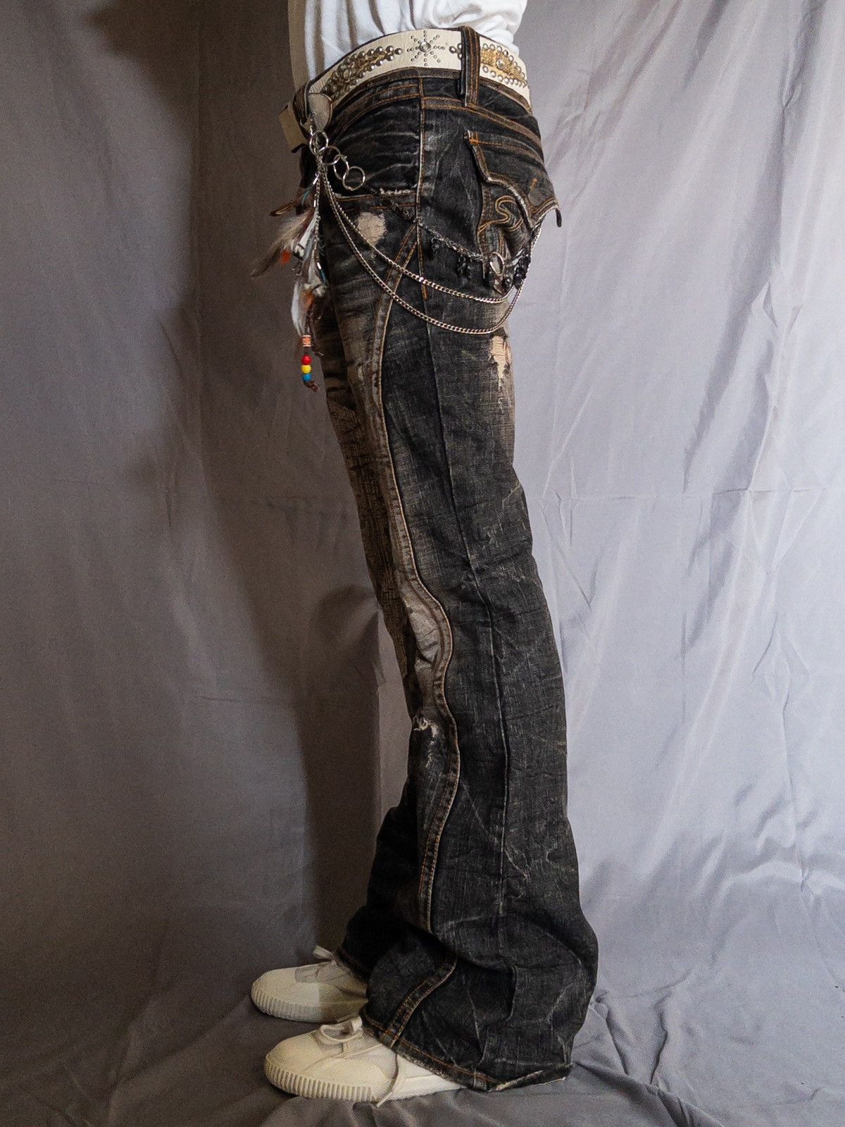 Japanese Brand Casva Distressed Flare Jeans Black Wash Y2K Japanese Brand Size US 32 / EU 48 - 3 Thumbnail