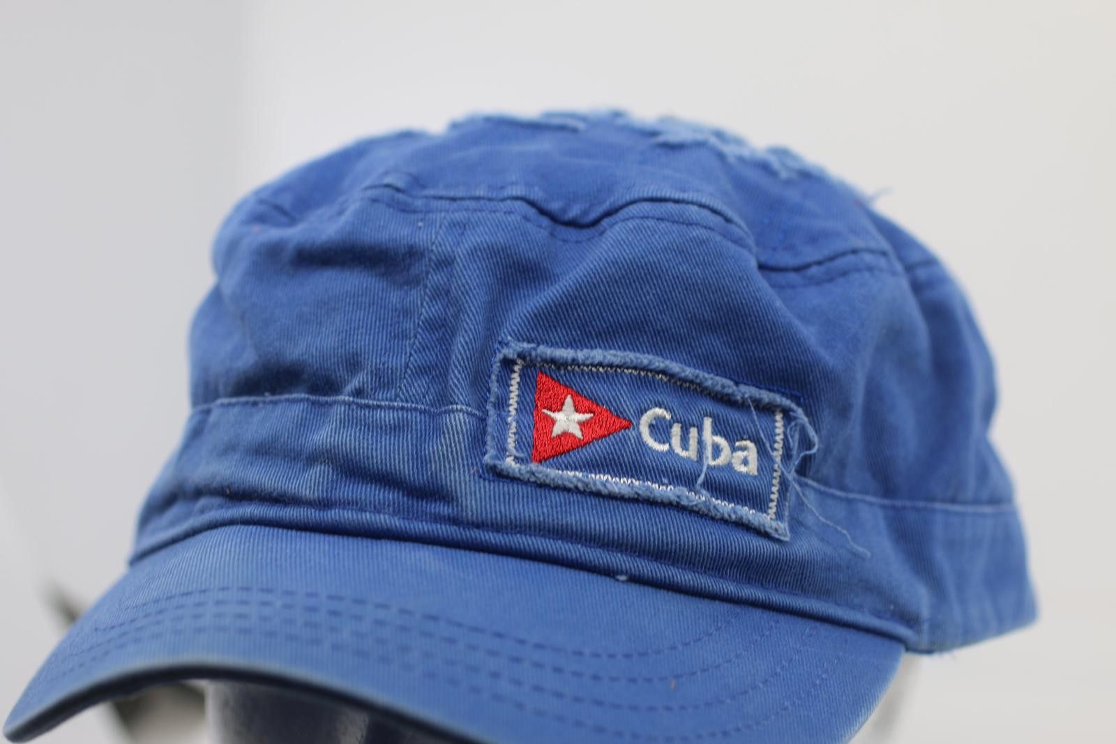 Point Zero Vintage Cuba Blue Military Style Cap Distressed Adjustable Size ONE SIZE - 2 Thumbnail