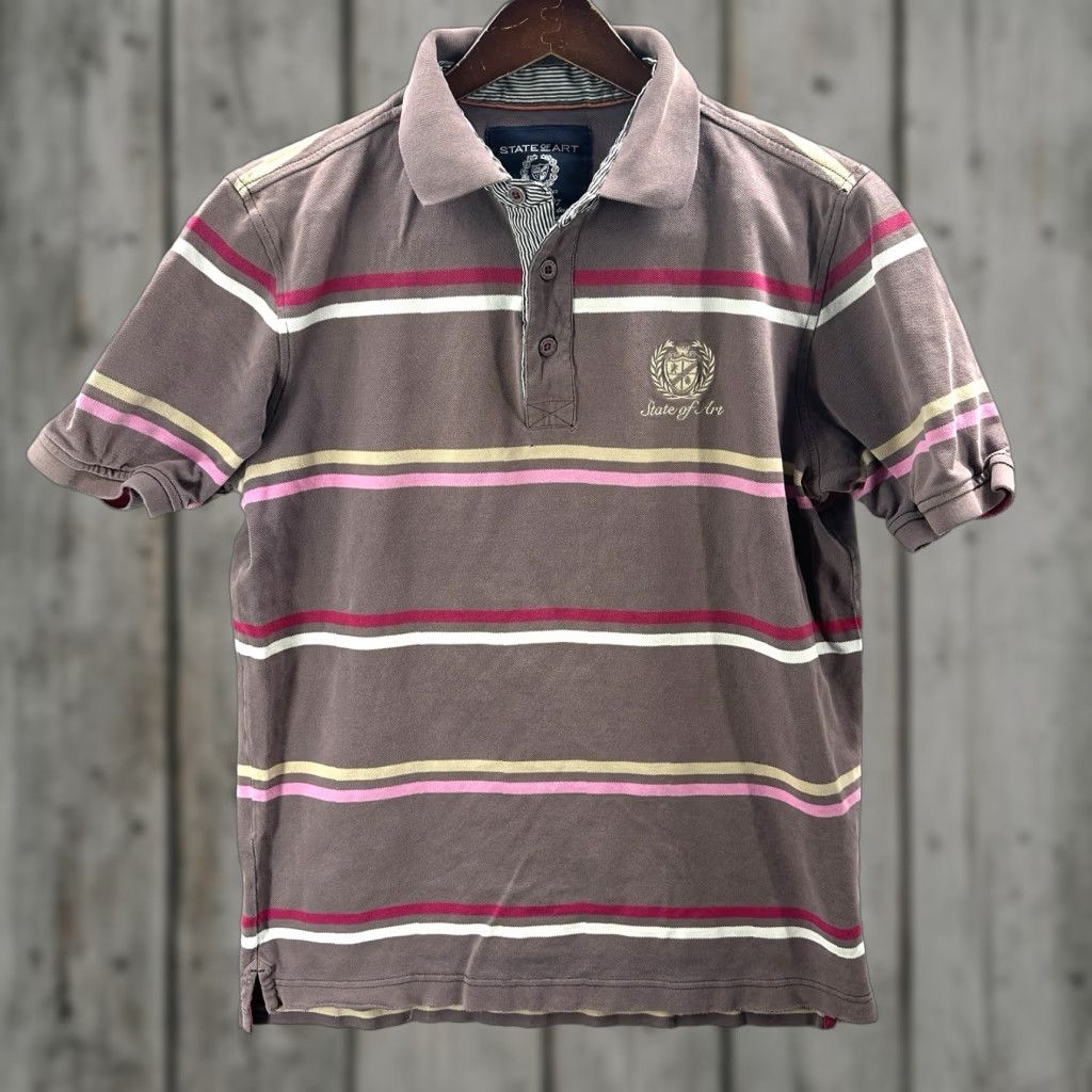 Vintage State of Art Polo Shirt Mens M Short Sleeve Striped Cotton Pique 100% Cotton Polo Shirt Men M Brown Vintage No N/A Size US M / EU 48-50 / 2 - 1 Thumbnail