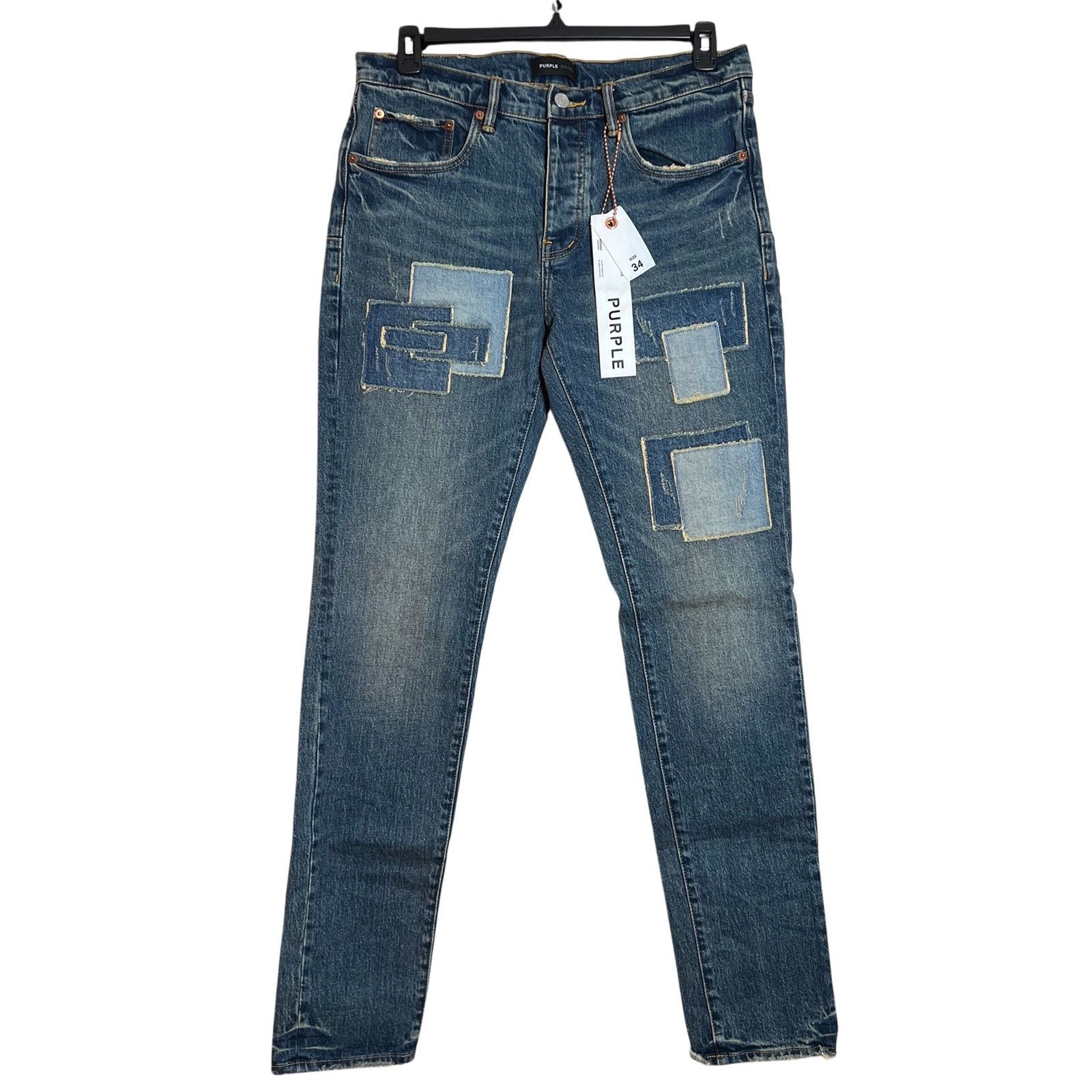 Purple PURPLE Brand Square Patch Repair Slim Jeans 34 Indigo NWT Size US 34 / EU 50 - 1 Thumbnail