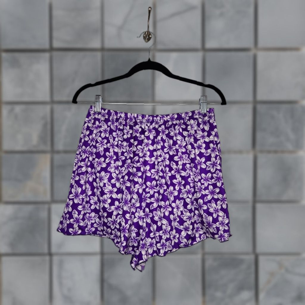 Lands' End VINTAGE Lands End Bottom Womens 14 Purple Floral Hibiscus Hawaiian Bathing Suit Shorts Size 36" / US 14 / IT 50 - 1 Thumbnail