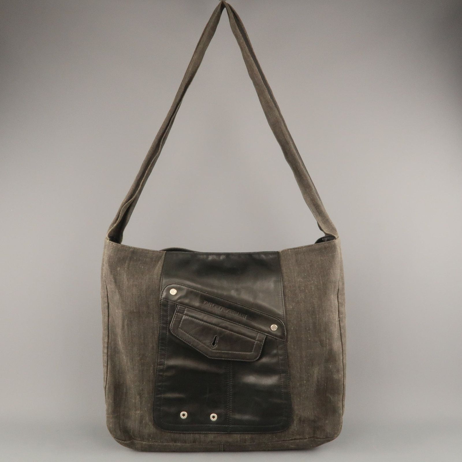 Emporio Armani EMPORIO ARMANI Charcoal Leather Patch Oversized Tote Bag Size ONE SIZE - 1 Thumbnail