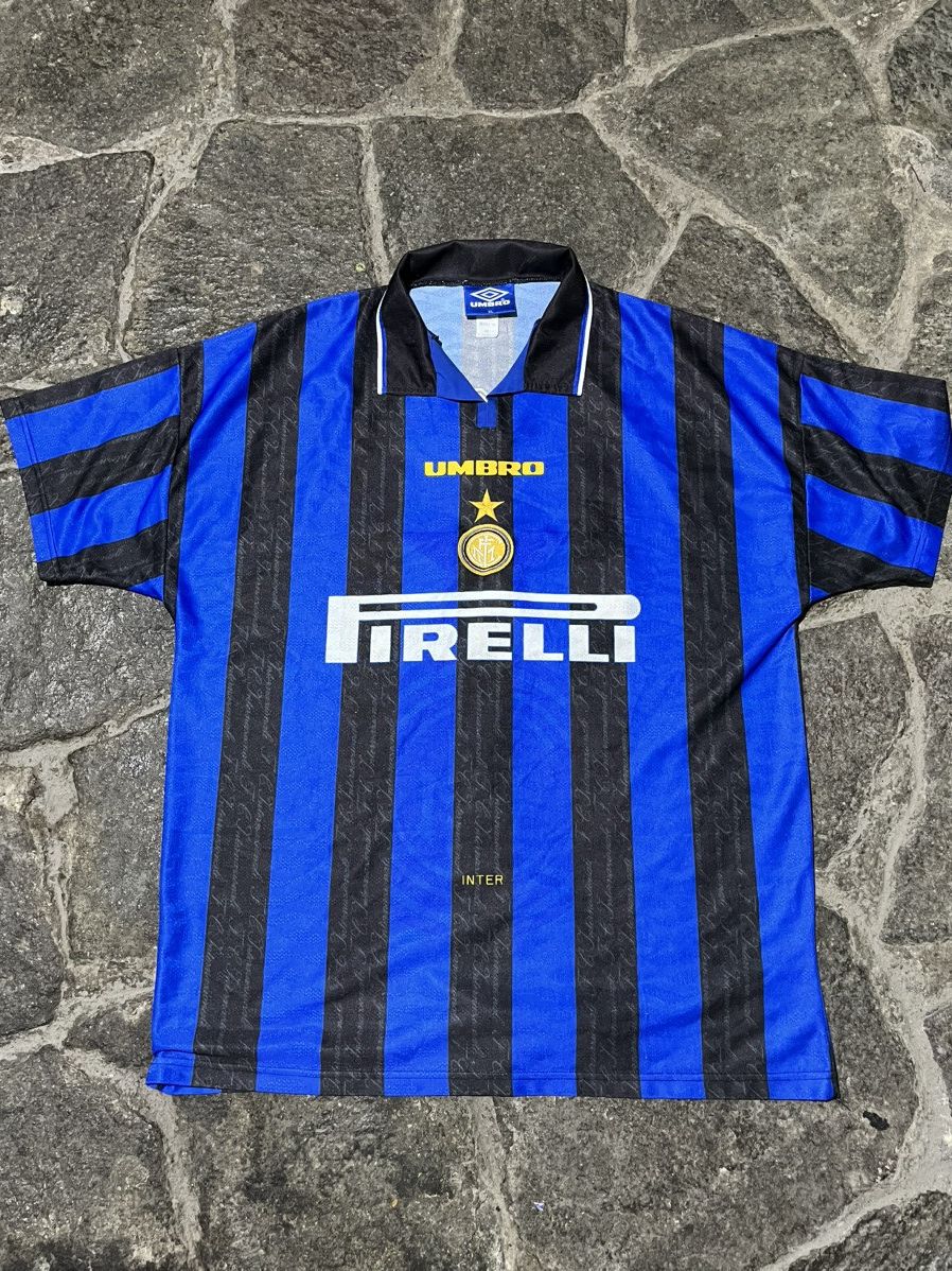 image of Vintage Umbro Jersey 96/97 Inter Milan 10 in Blue/Black, Men's (Size XL)