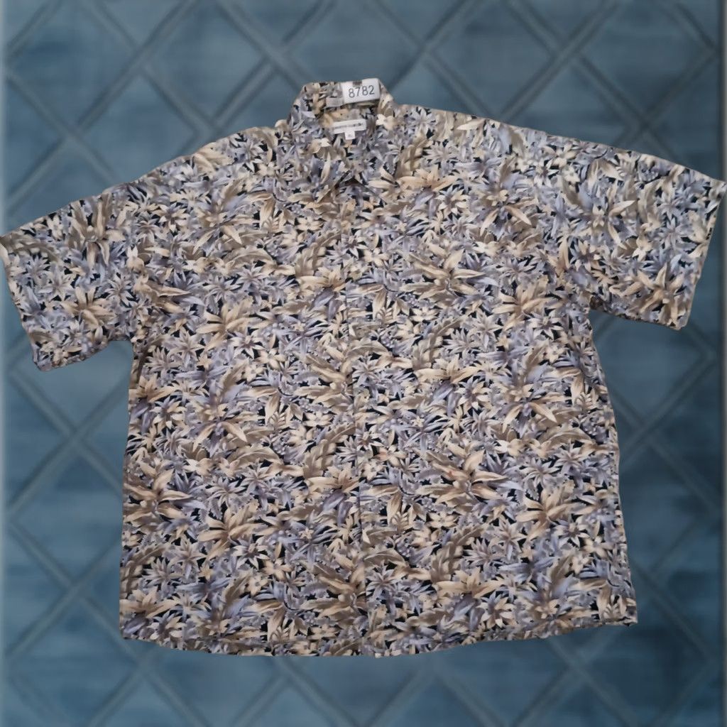 Pierre Cardin Pierre Cardin Shirt Mens XL Beige Floral Short Sleeve Button Up Cotton Size US XL / EU 56 / 4 - 1 Thumbnail