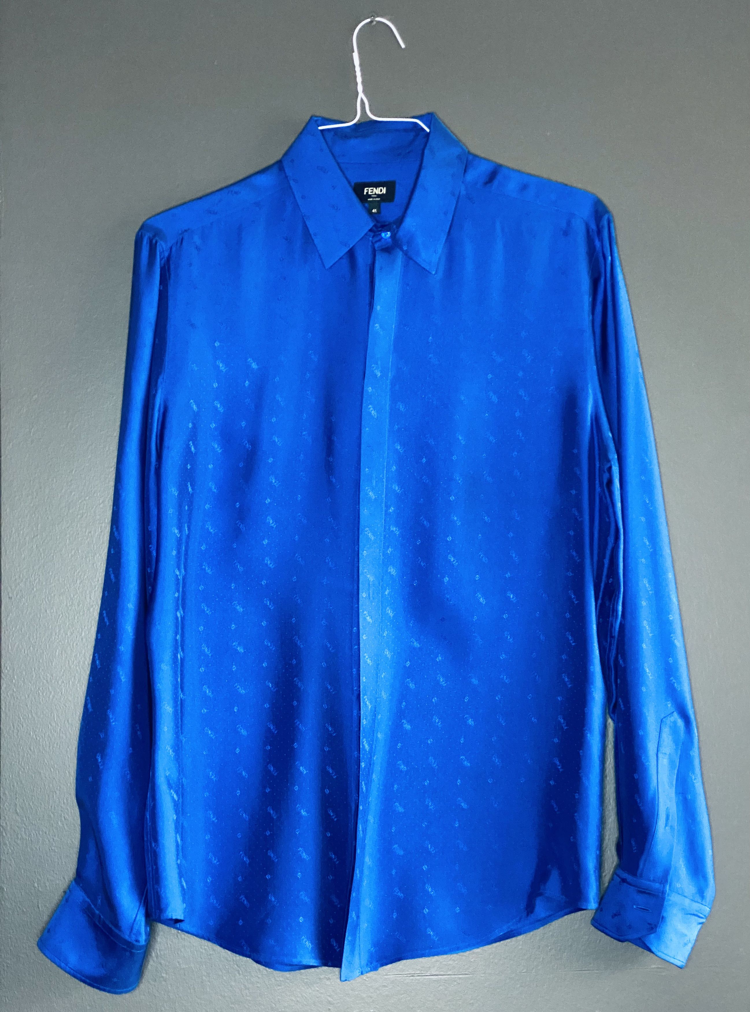 image of Fendi Silk Shirt in Royal Blue, Men's (Size Large)
