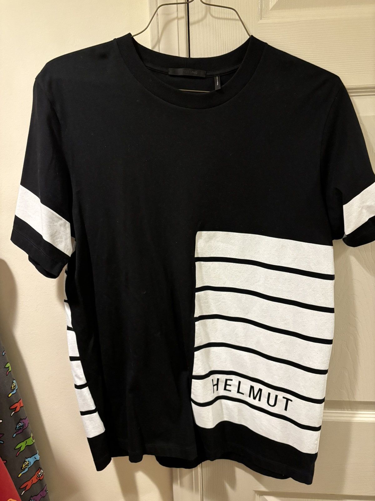 image of Helmut Lang Black White Striped Tee, Men's (Size Large)