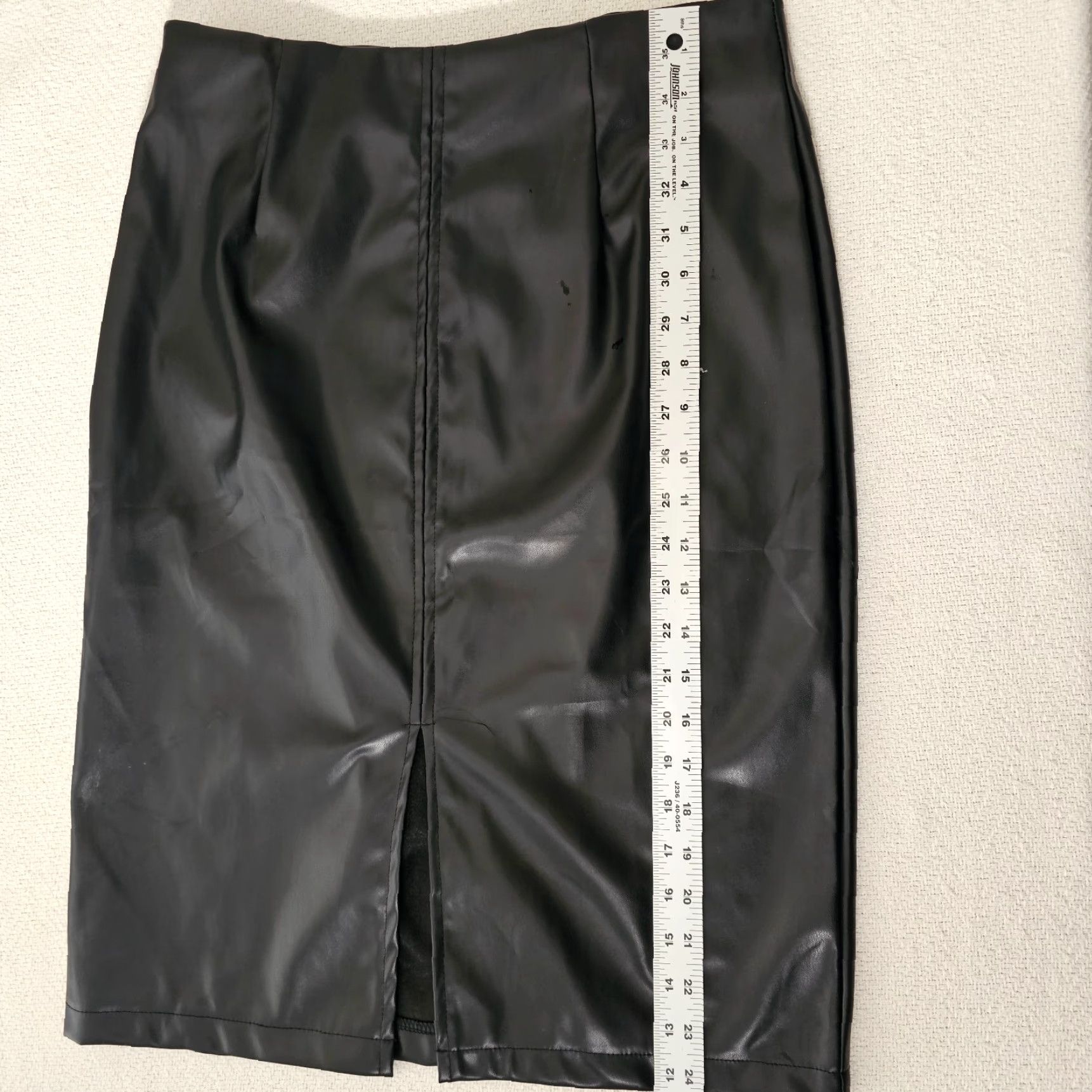 Vintage RANLEGE Skirt Women Size M Black Faux Leather Side Zipper Split Bottom Size 32" / US 10 / IT 46 - 6 Thumbnail