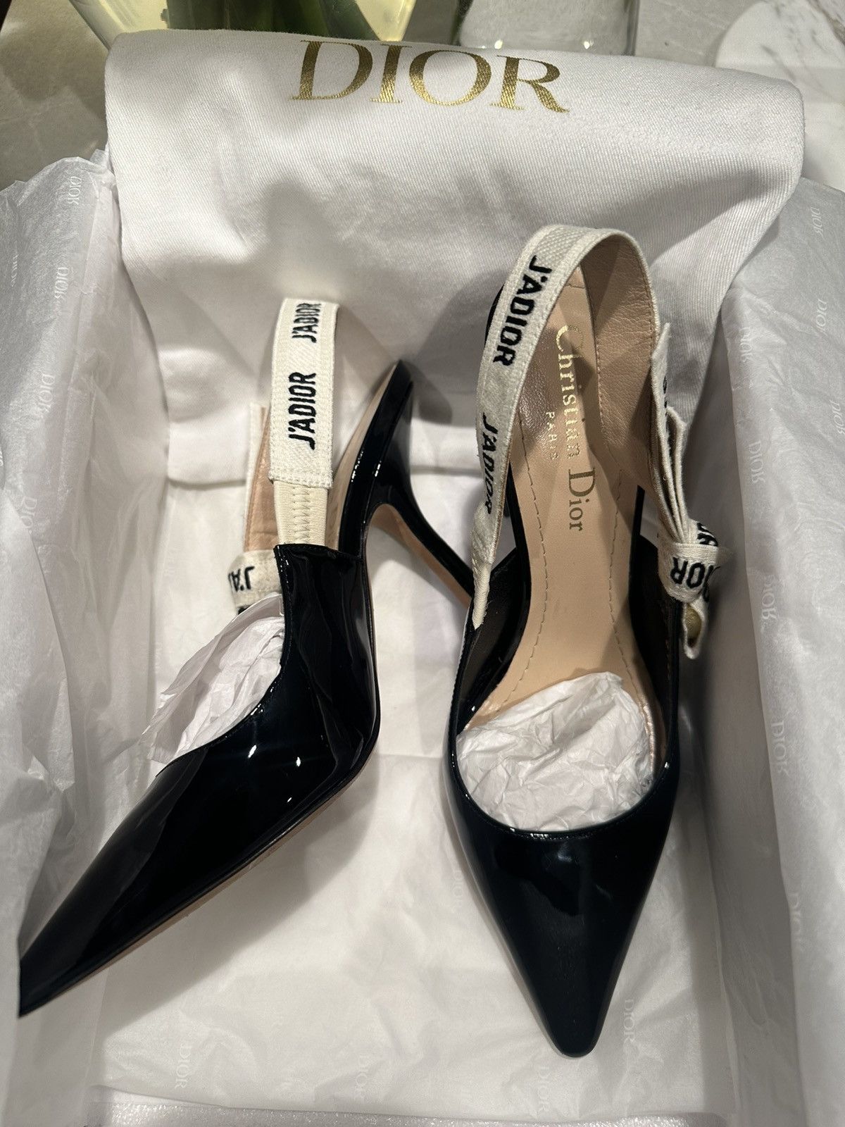Dior Dior Black Patent Leather Slingback Pumps Size US 6 / IT 36 - 7 Thumbnail