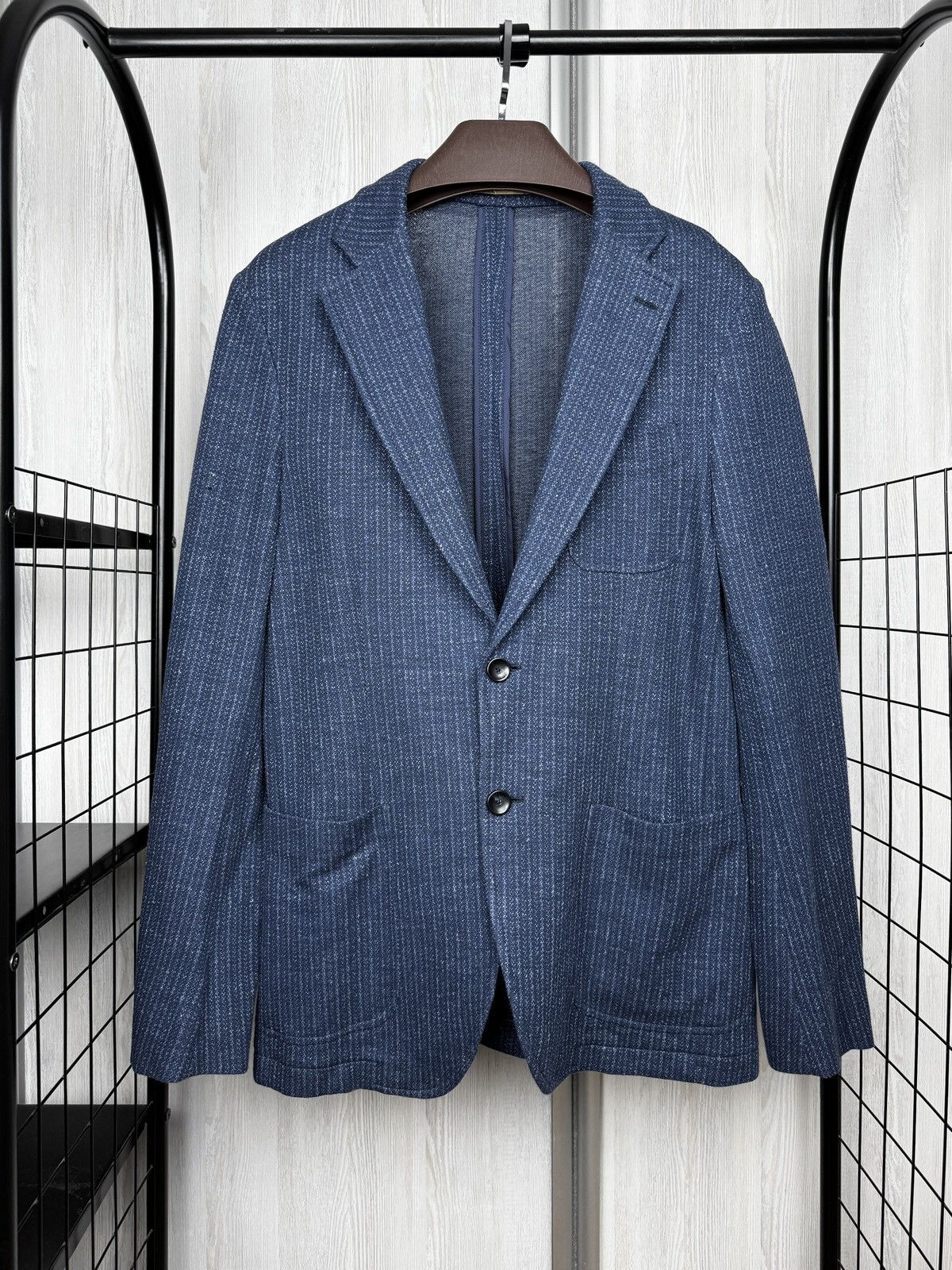 Other Latorre blue cotton linen patterned unlined 2 button blazer Size 44R - 2 Thumbnail