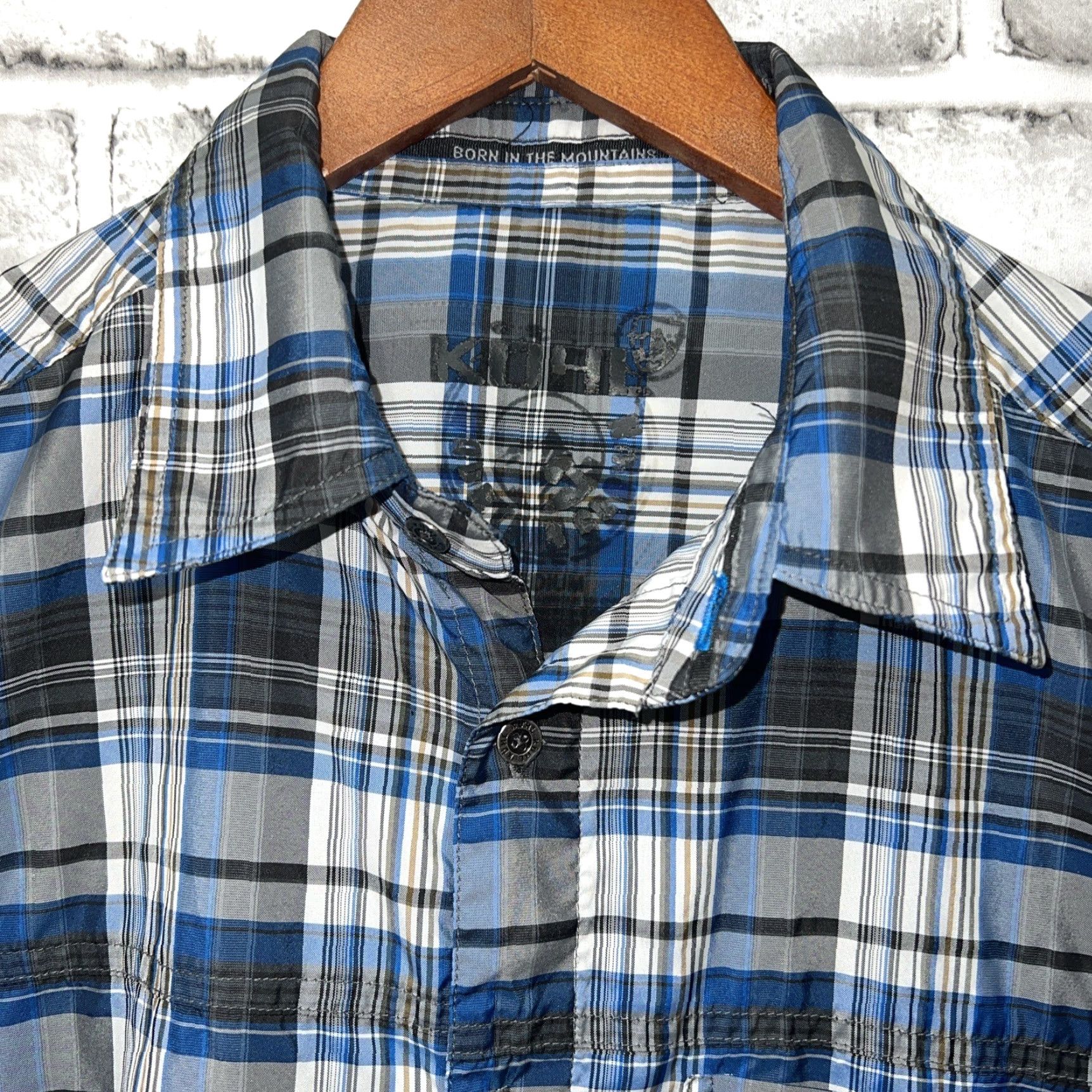Vintage Kuhl Blue Button-Up Plaid Shirt Mens Size M Short Sleeve Missing 1 Button Regular Fit Size US M / EU 48-50 / 2 - 2 Thumbnail