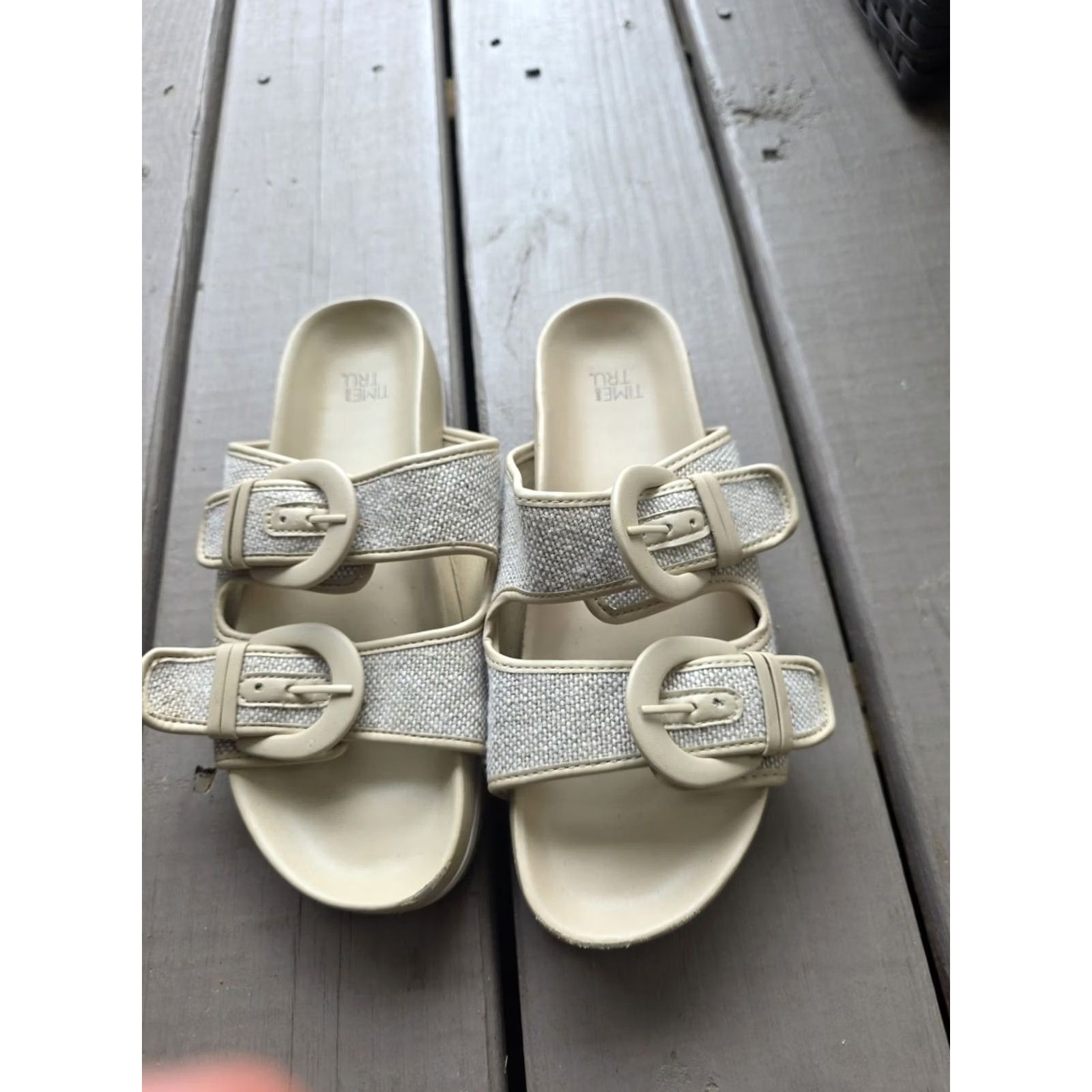 Vintage TIME Time And True Double Buckle Sandals Sandal Slide Open Toe Grey-Tan Size 7 Womens Shoes Turtle Gray Tan 7 Size US 7 / IT 37 - 3 Thumbnail