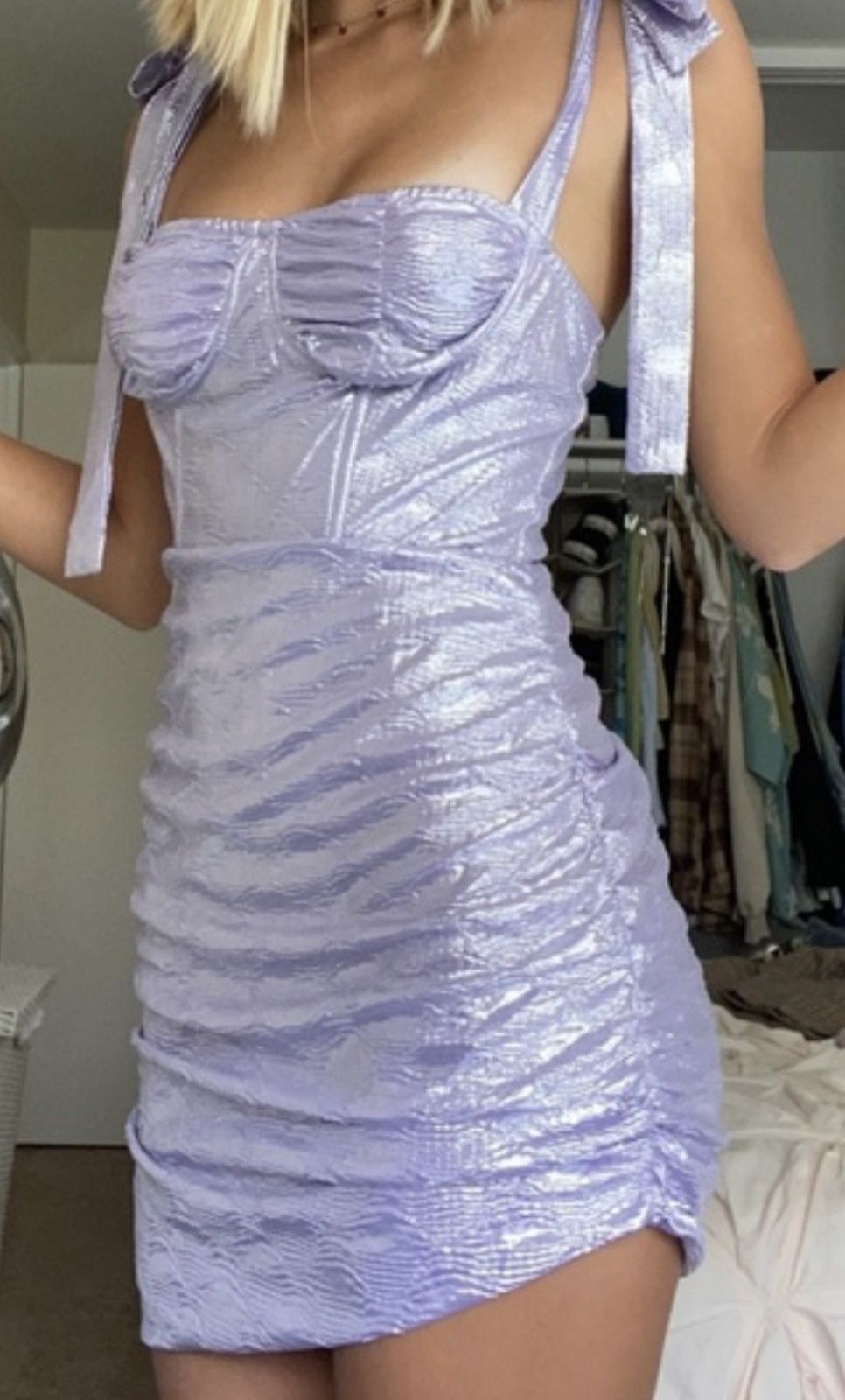 Lioness Lioness Senorita tie shoulder ruched dress in lilac snake Size S / US 4 / IT 40 - 6 Thumbnail