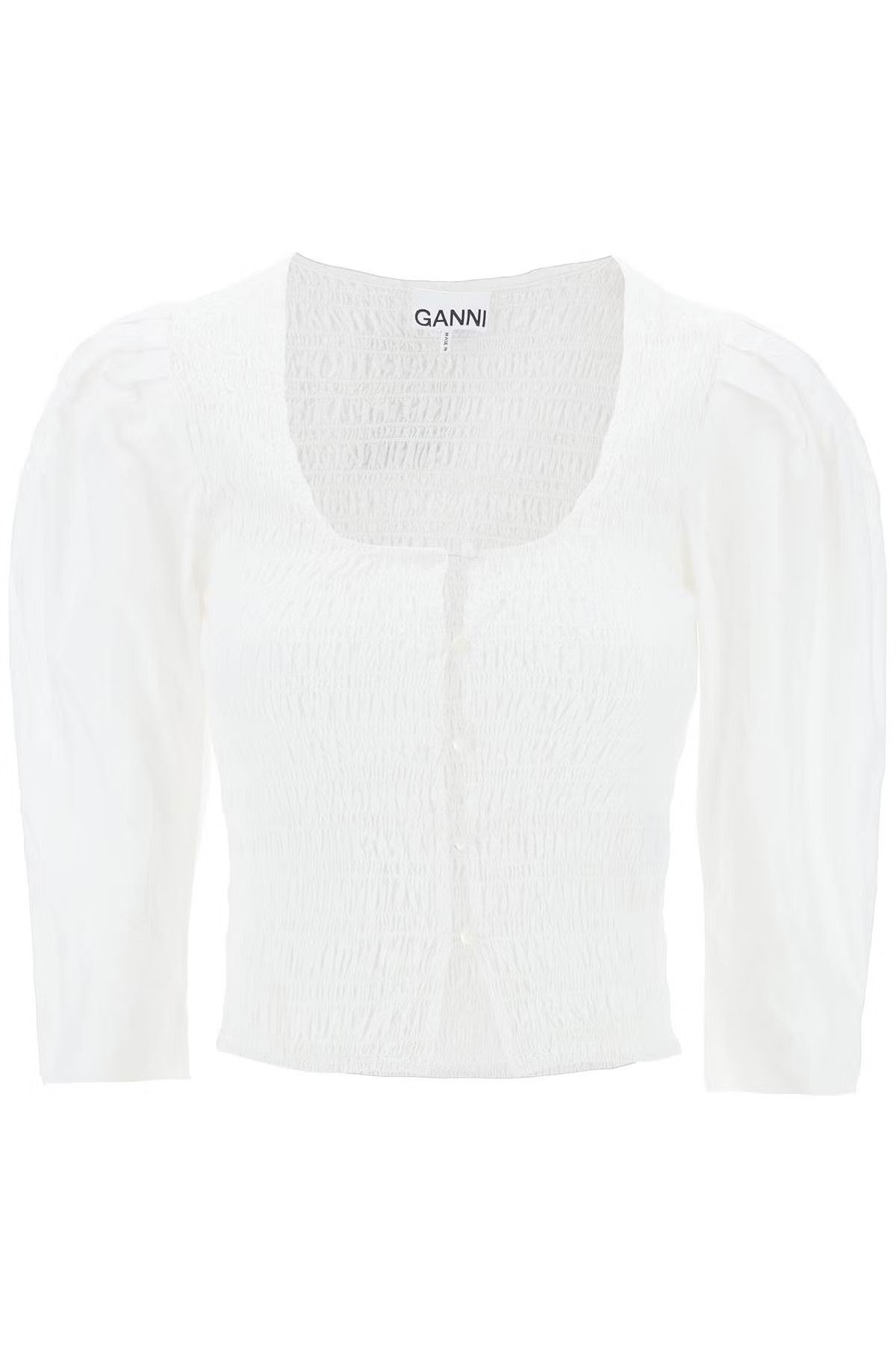 image of Ganni O1S22I1N0524 Poplin Smock Blouse In White, Women's (Size XS)